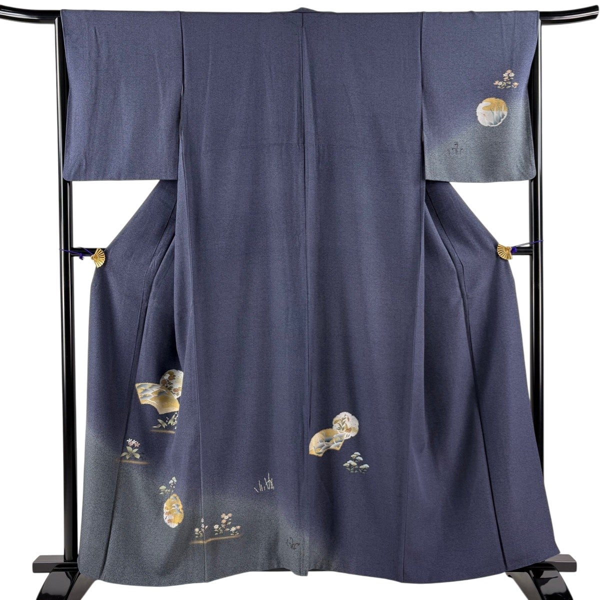 訪問着 身丈159.5cm 裄丈63cm 正絹 秀品 【中古】 美品】 訪問着 身丈159cm 裄丈62cm S 袷 扇面 秋草 金銀彩 ぼかし 山吹