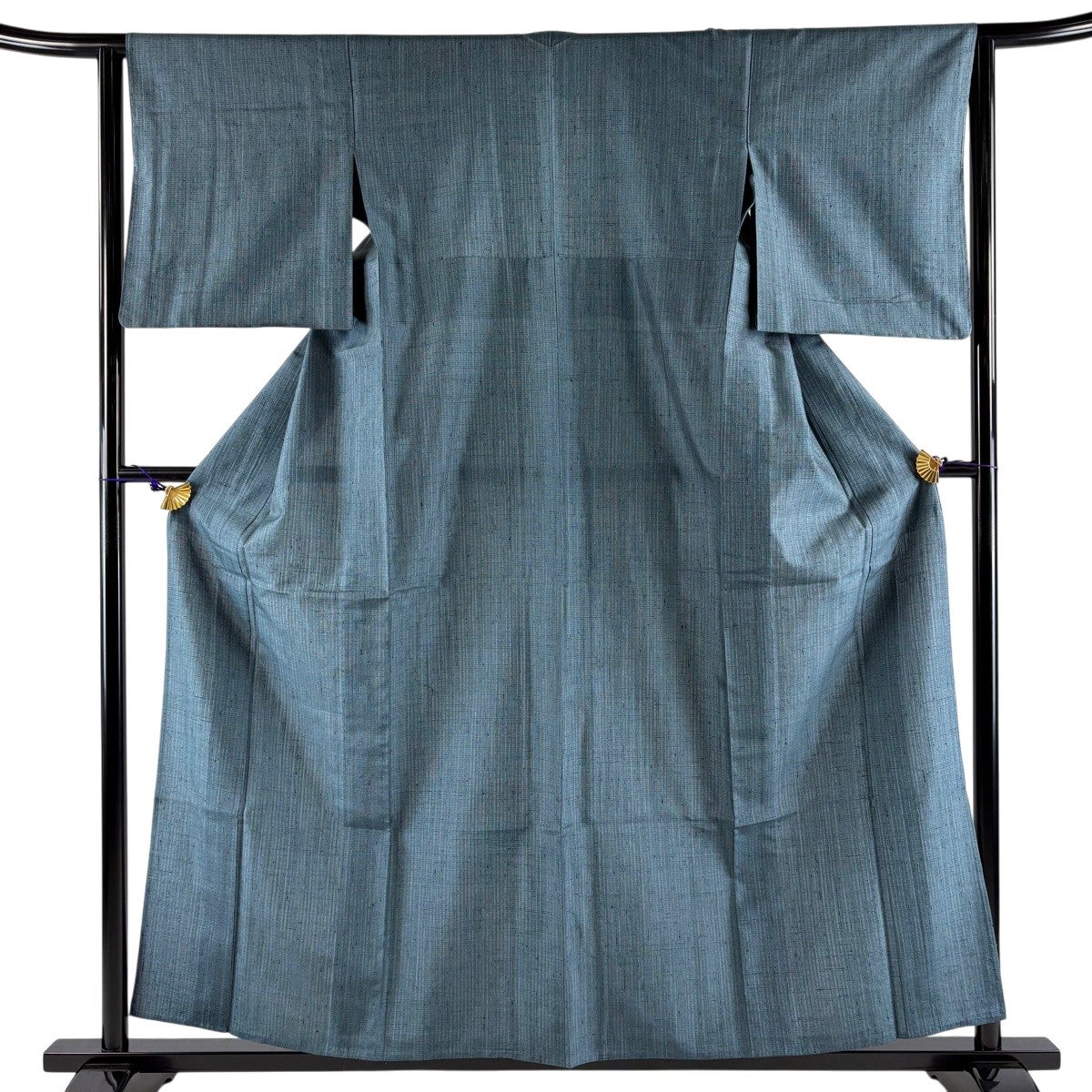 美品】 紬 身丈157.5cm 裄丈63.5cm S 単衣 やまと 縦縞模様 青緑 正絹
