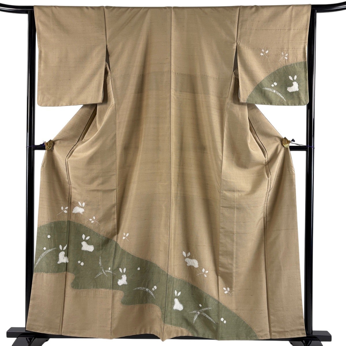 美品】 付下げ 身丈159cm 裄丈64.5cm M 袷 紬地 うさぎ 霞 絞り 薄茶色