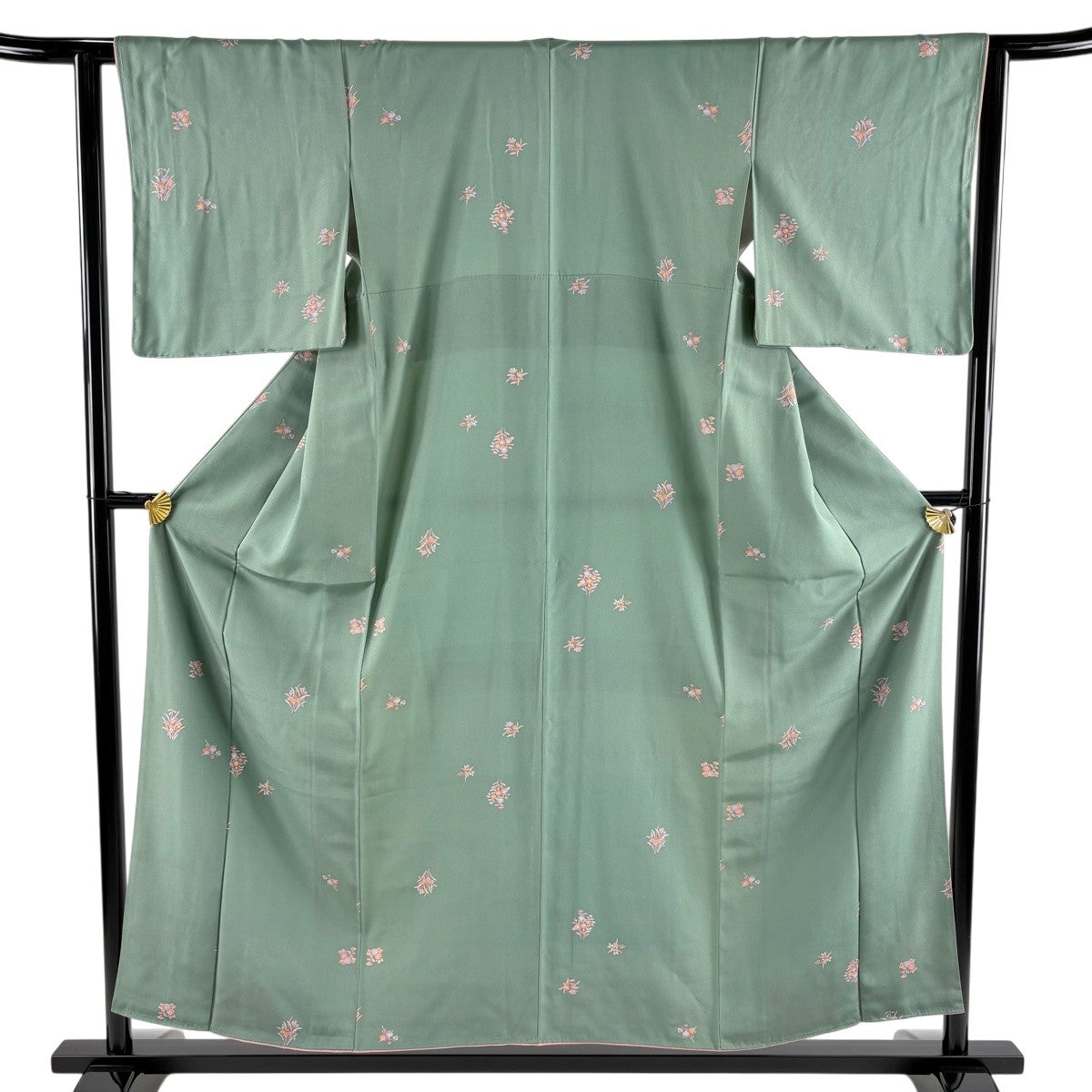 小紋 身丈155cm 裄丈62.5cm S 袷 草花 菊 灰緑 正絹 秀品｜中古・古着