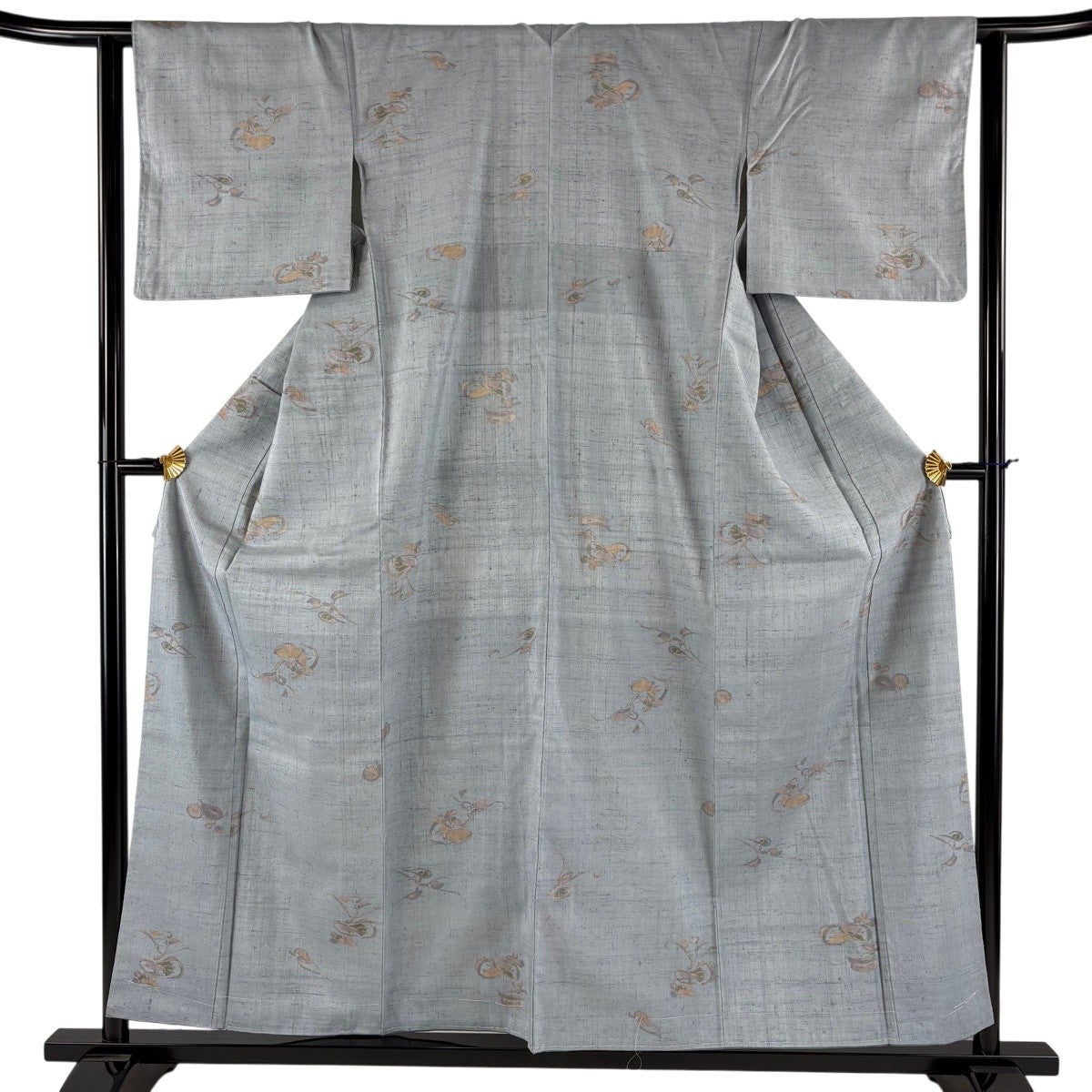 【美品】 小紋 身丈153.5cm 裄丈64.5cm 正絹 秀品 【中古】 小紋 身丈153.5cm 裄丈63cm S 袷 落款あり 木目柄 青灰色 正絹 秀品 一
