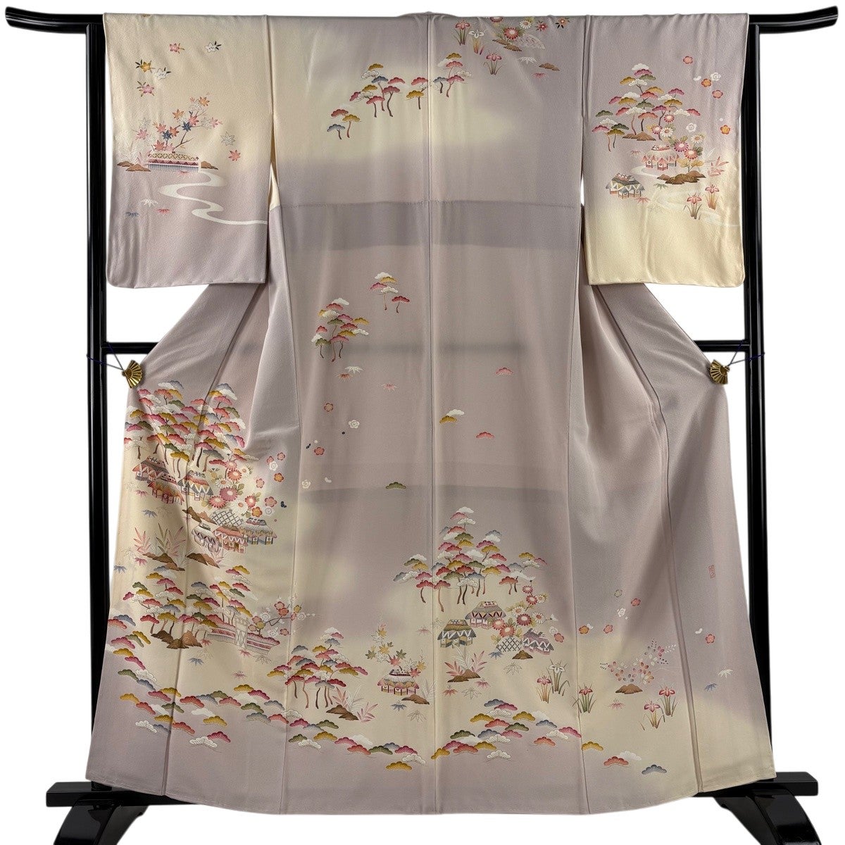 振袖 身丈156cm 裄丈64.5cm M 袷 蝶 桜 金糸 金銀彩 青紫 正絹 秀品