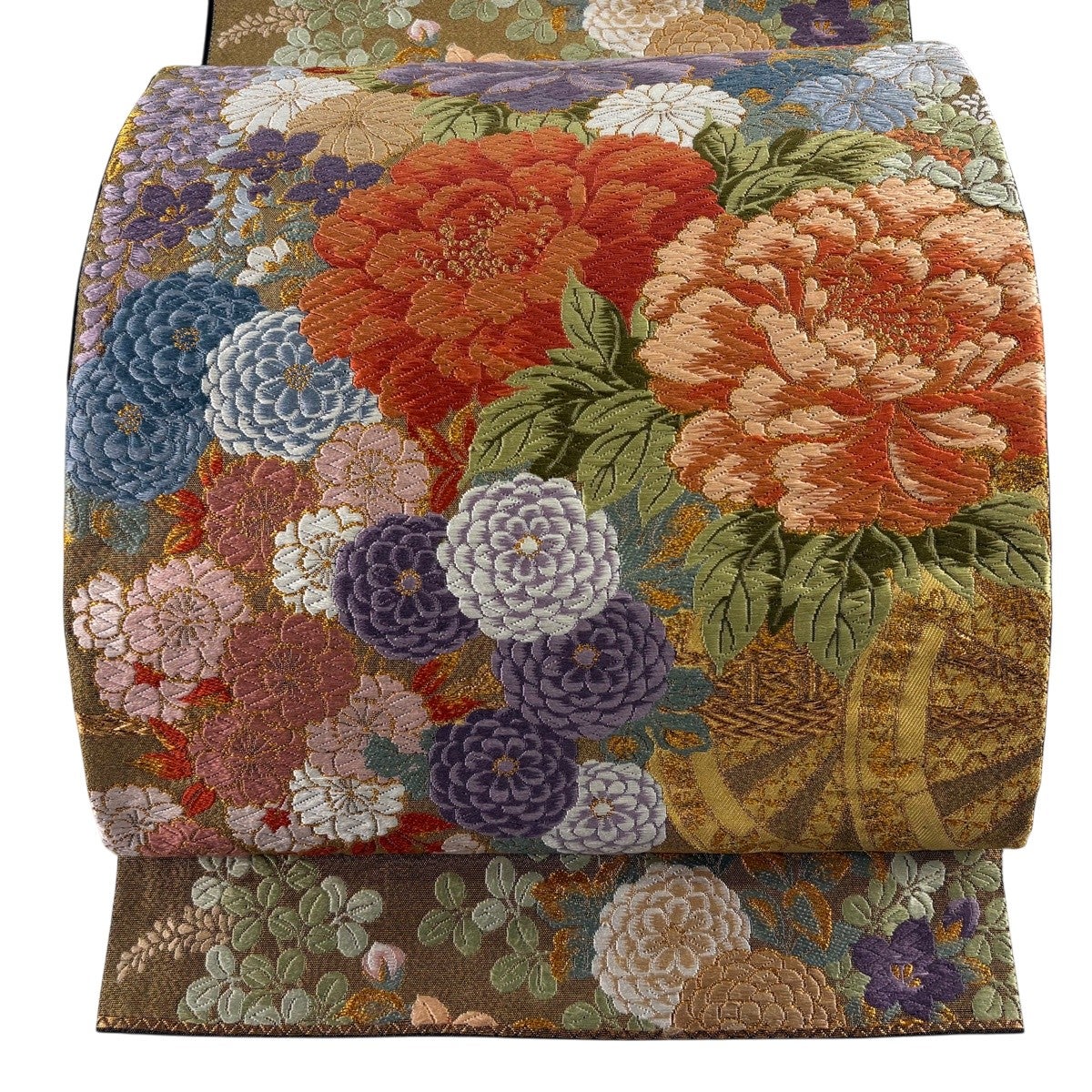 美品】 袋帯 秀品 花うさぎ 文字文 金糸 箔 金色 六通 正絹｜中古