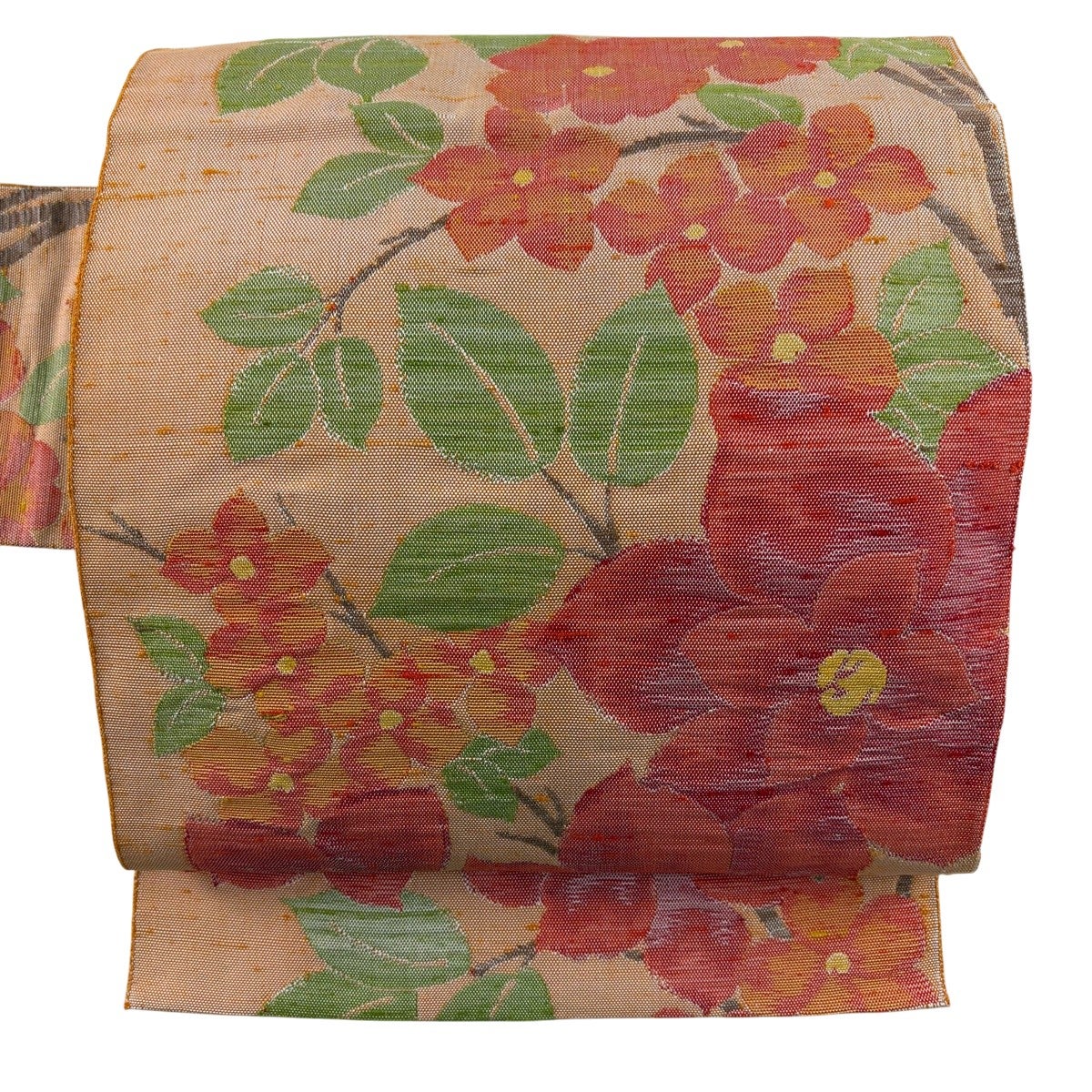 美品】 名古屋帯 優品 八寸名古屋帯 松葉仕立て 万寿菊 紬地 薄黄 正絹