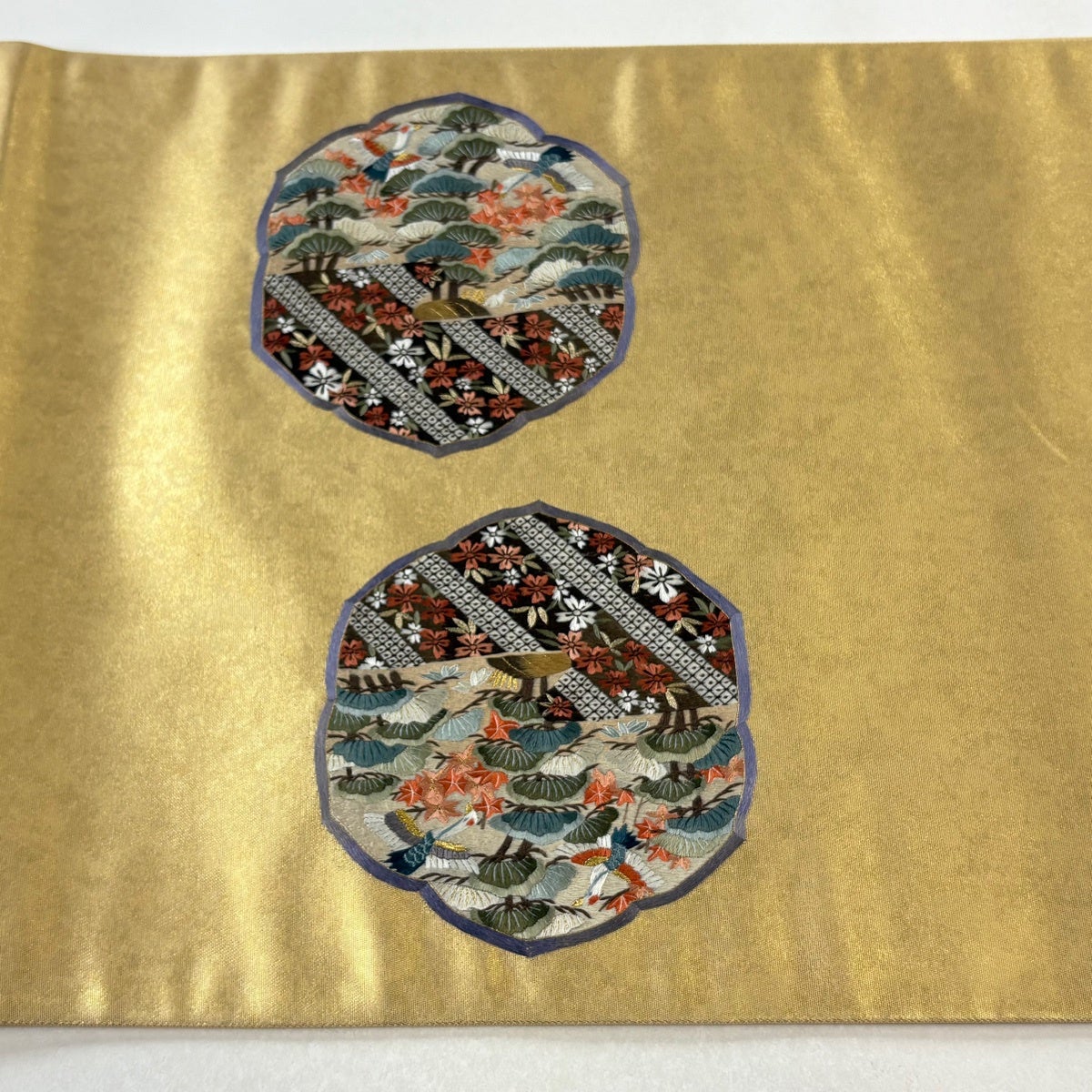 美品】 袋帯 逸品 蒋雪英 落款あり 雪英導 蘇州刺繍 鏡裏文 草花 金糸