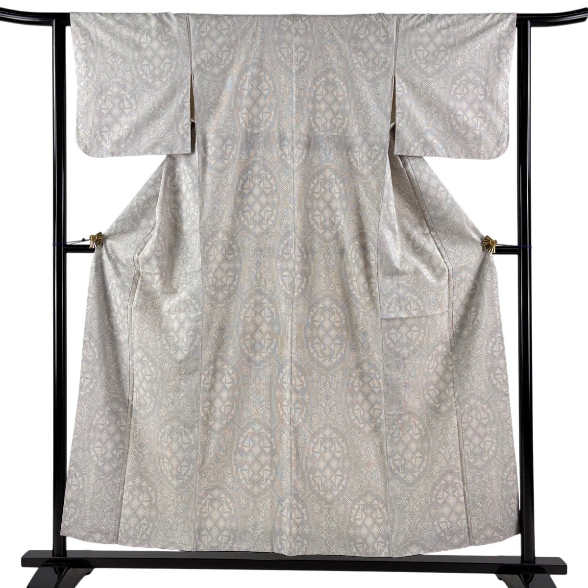 【在庫一掃】 小紋 身丈156cm 裄丈62cm 正絹 逸品 【中古】 美品】 小紋 身丈156cm 裄丈64cm M 袷 猫 鈴 金銀彩 黒 正絹 逸品