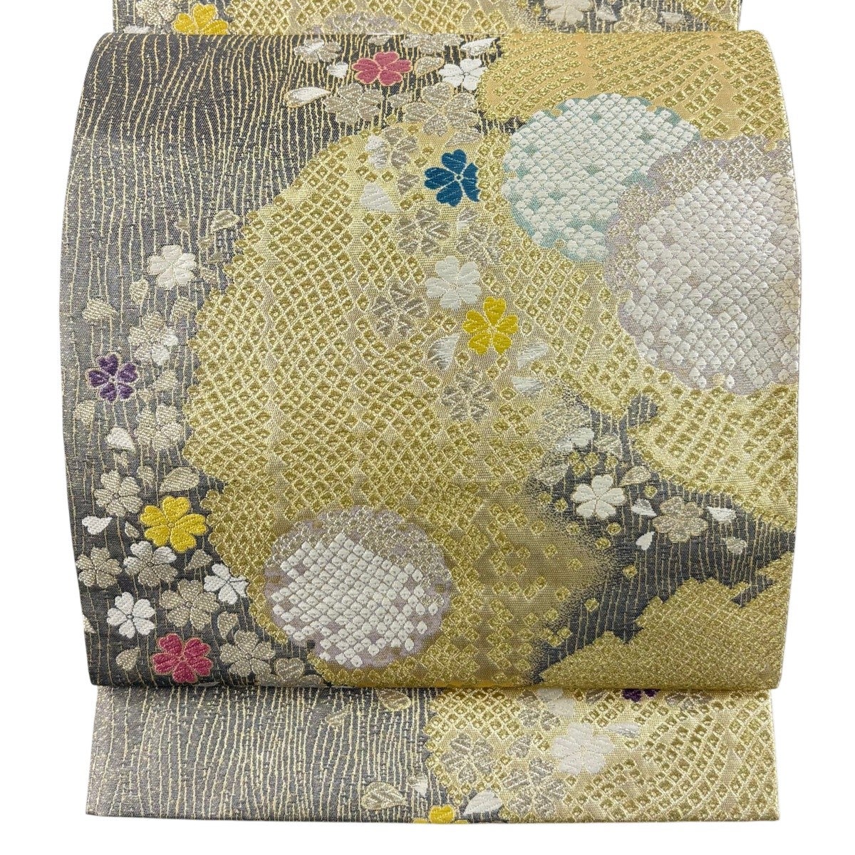 美品】 袋帯 秀品 桜 雪輪 唐織 箔 薄紫 六通 正絹｜中古・古着