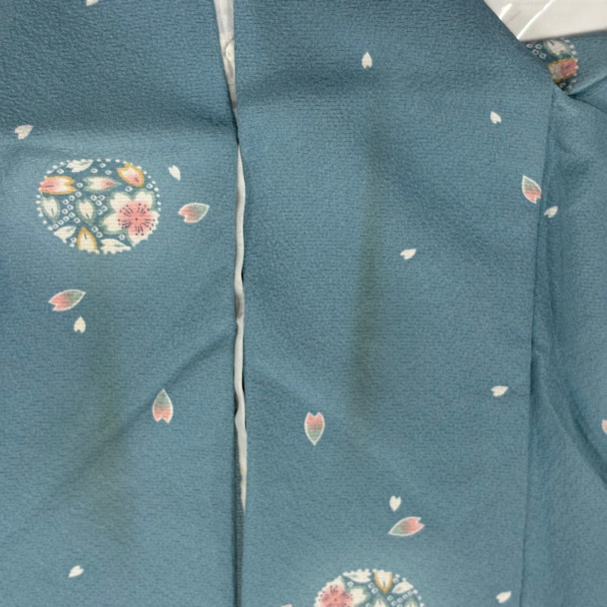 小紋 身丈165.5cm 裄丈68.5cm L 単衣 桜 花びら ぼかし 水色 正絹 秀品