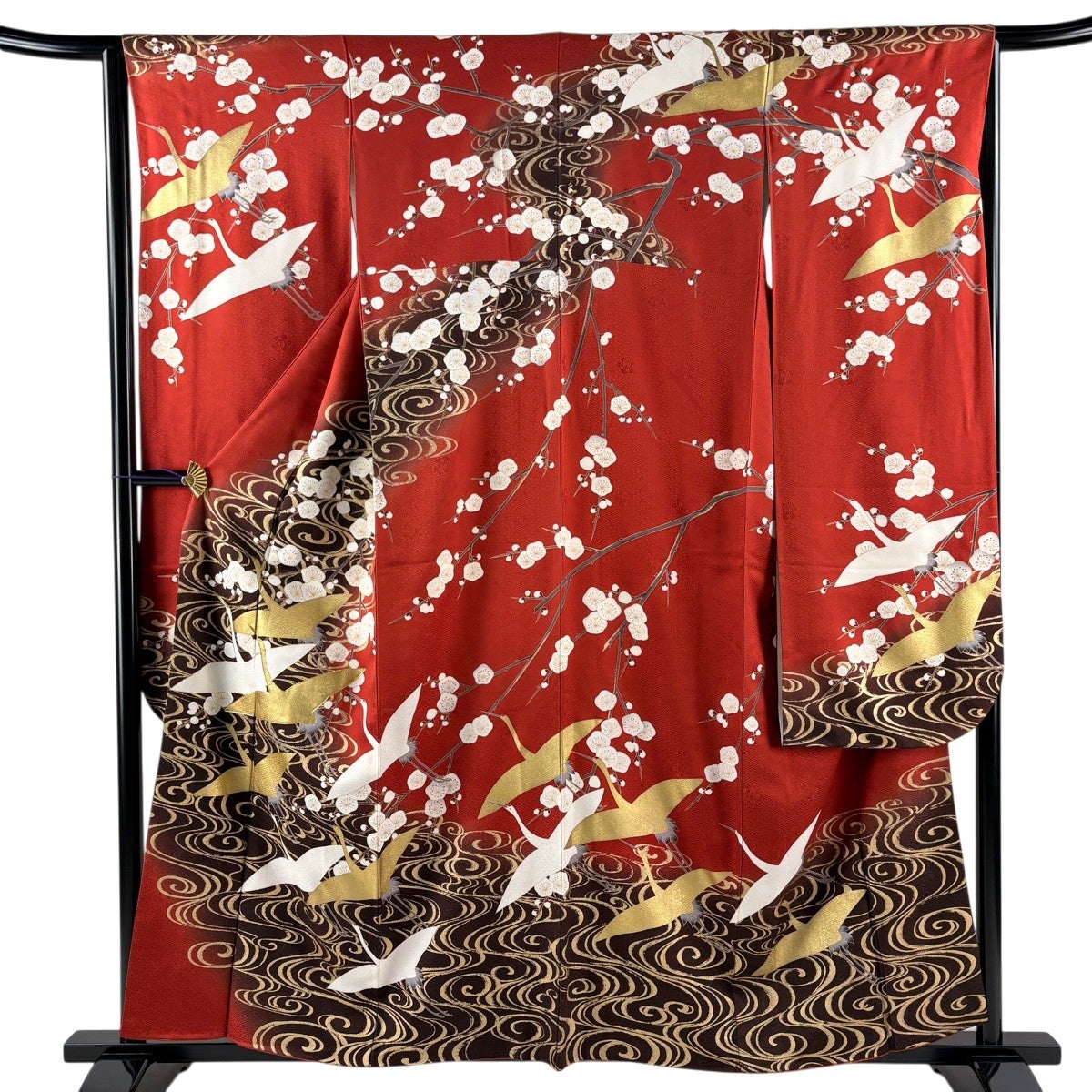 連休セール！振袖フルセット　身丈159cm、裄丈65cm 振袖 身丈159cm 裄丈64.5cm M 袷 草木友禅 落款あり 鶴 枝梅 金糸 金彩