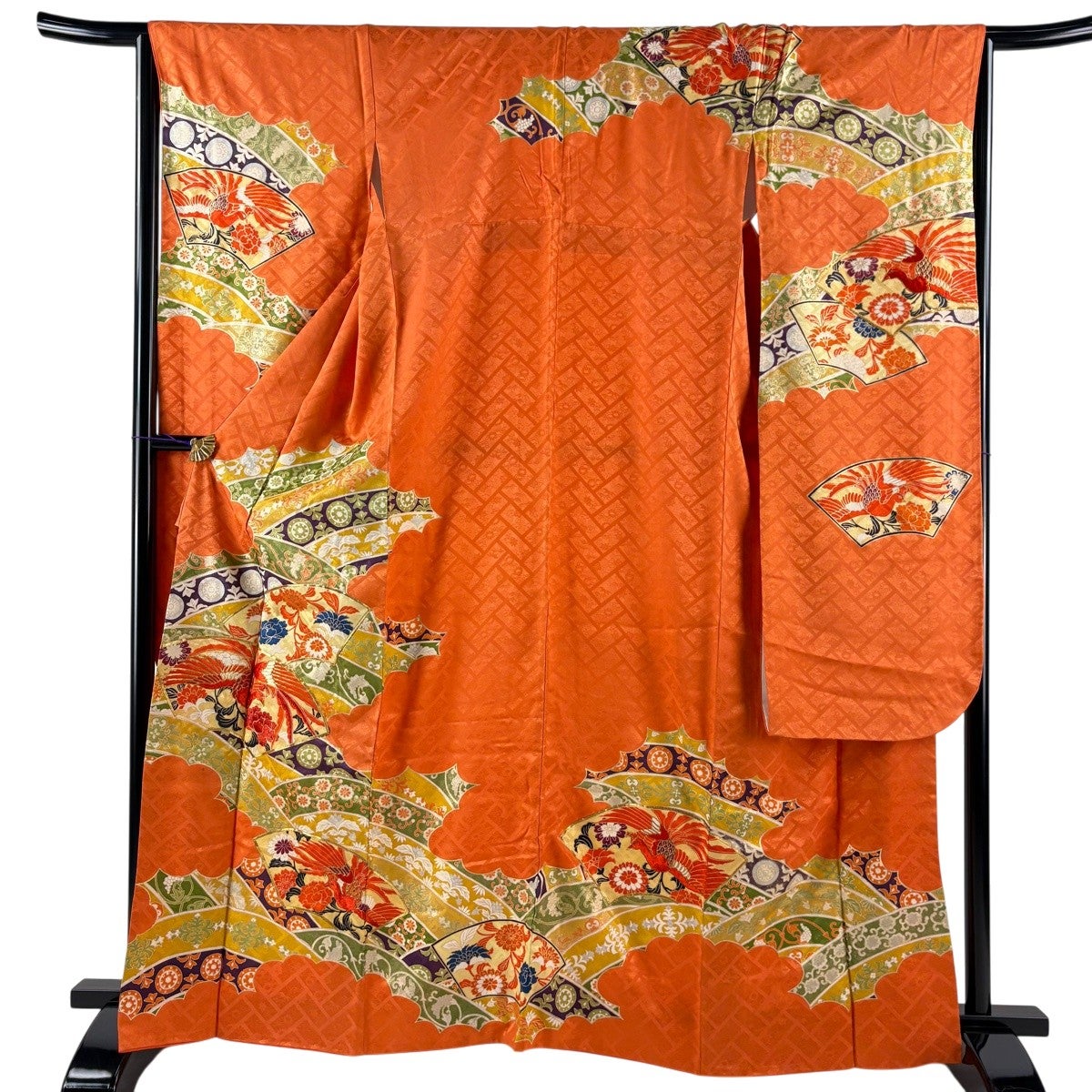 振袖 身丈159cm 裄丈67.5cm L 袷 椿 橘 金銀彩 絞り オレンジ 正絹