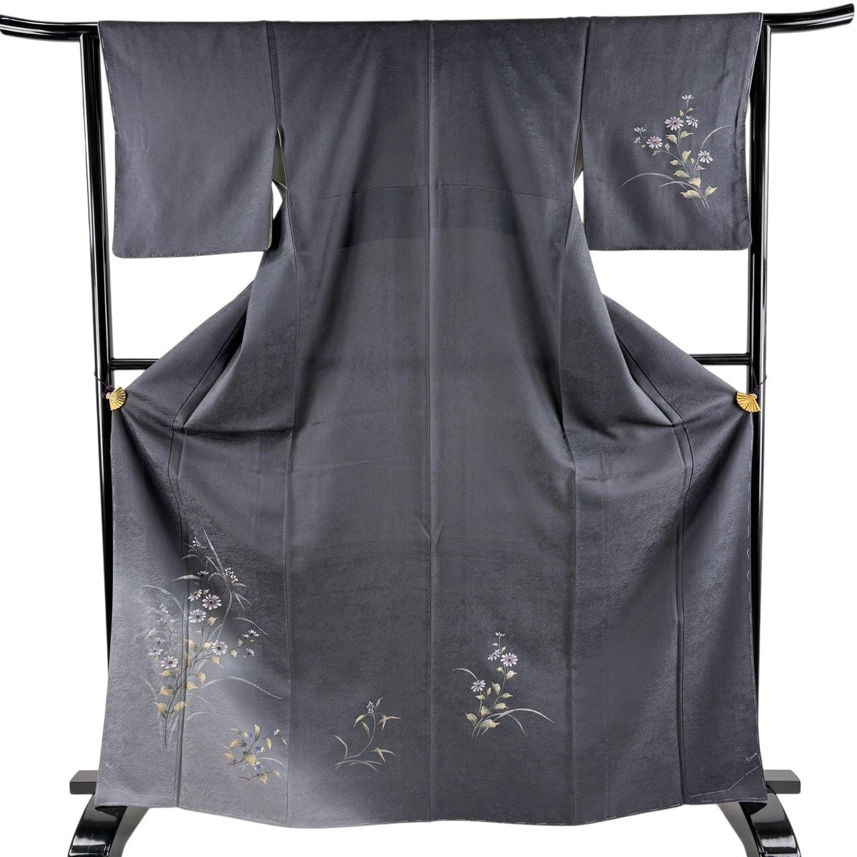 美品】 付下げ 身丈163.5cm 裄丈67cm M 袷 扇面 草花 螺鈿 金銀彩 茶