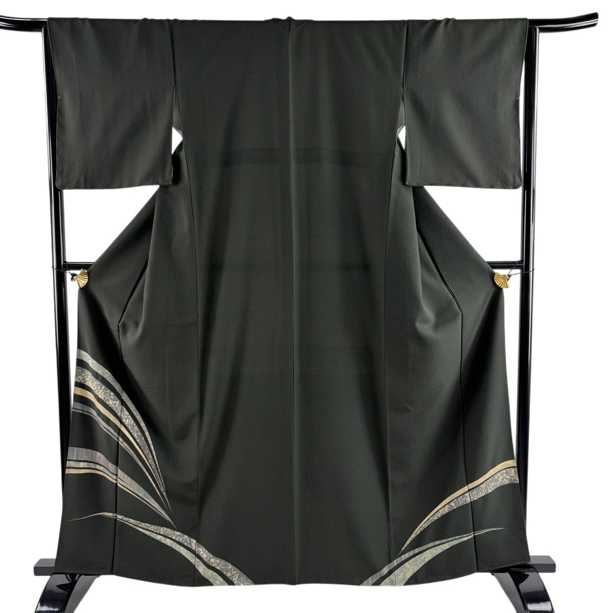 美品】 付下げ 身丈161.5cm 裄丈65cm M 袷 幾何学 金彩 深緑 正絹 秀品