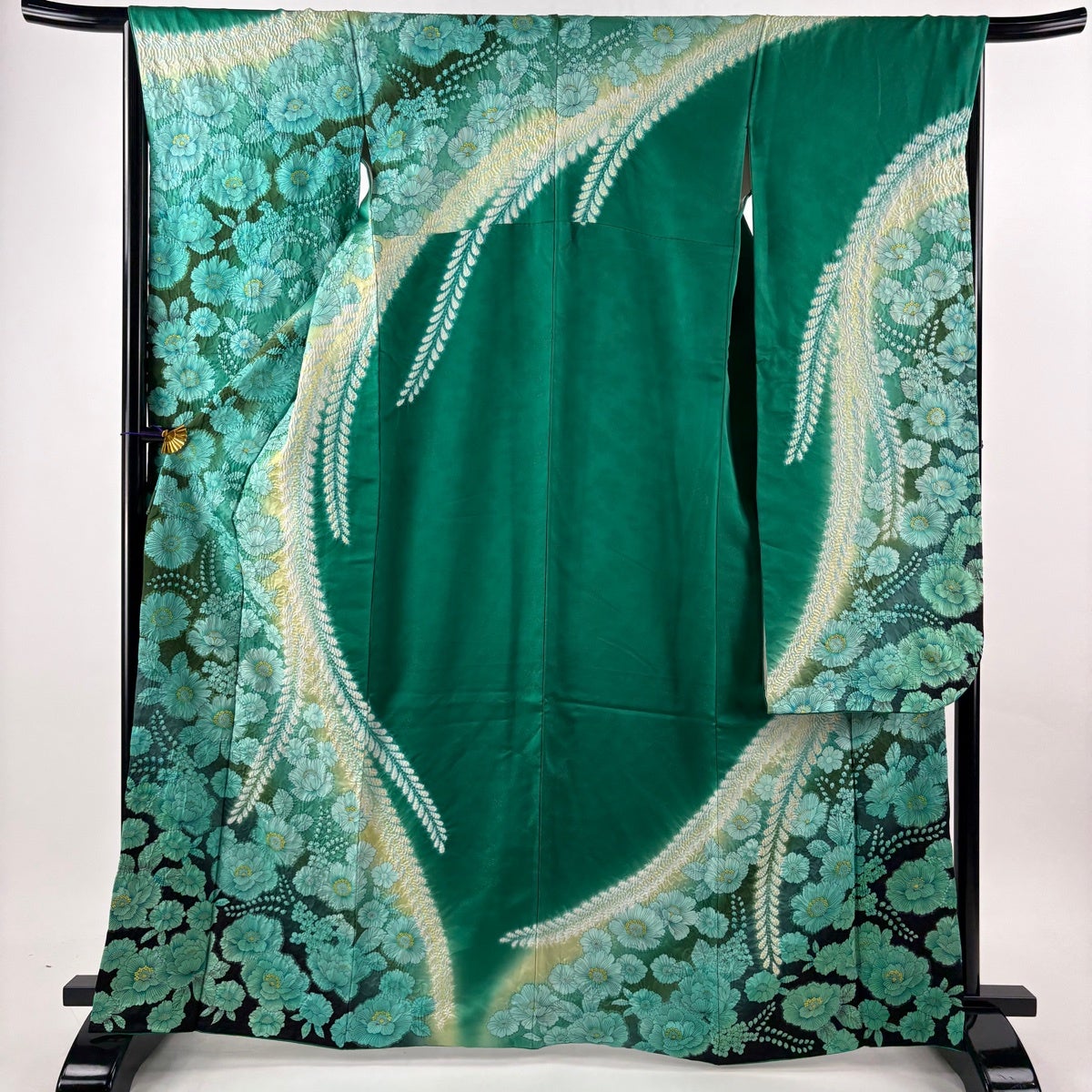 美品】 振袖 身丈166cm 裄丈66cm M 袷 袋帯フルセット 草花 銀通し