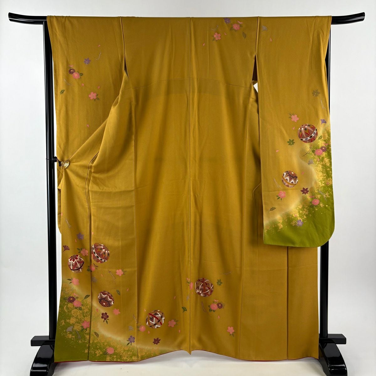 振袖 身丈169cm 裄丈69cm L 袷 袋帯フルセット 菊 花びら 金彩