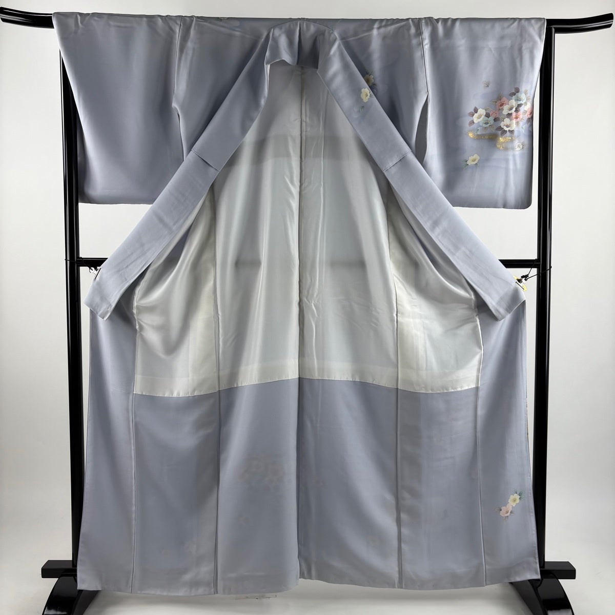 訪問着 身丈162.5cm 裄丈67.5cm L 袷 落款あり 草花 霞 金彩 ぼかし