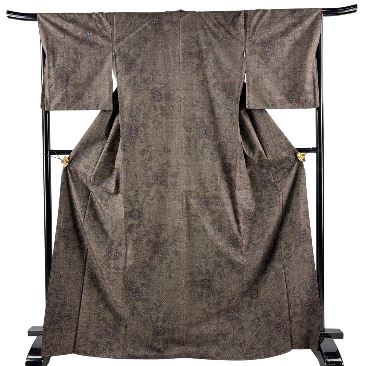 美品】 大島紬 身丈170cm 裄丈66.5cm M 袷 純泥染 証紙あり 草花 焦