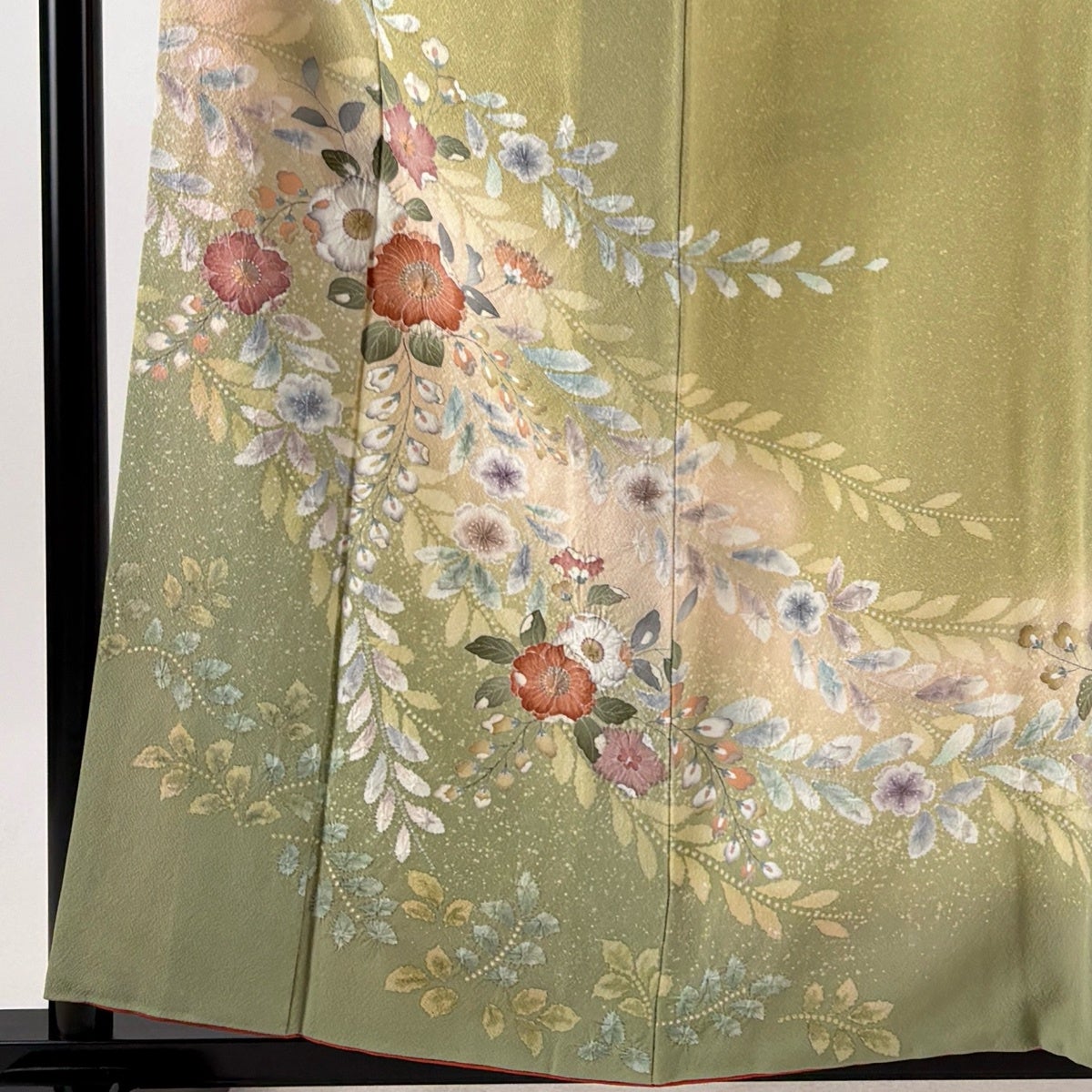 訪問着 身丈158.5cm 裄丈64cm M 袷 辻が花柄 ぼかし 黄緑色 正絹 秀品