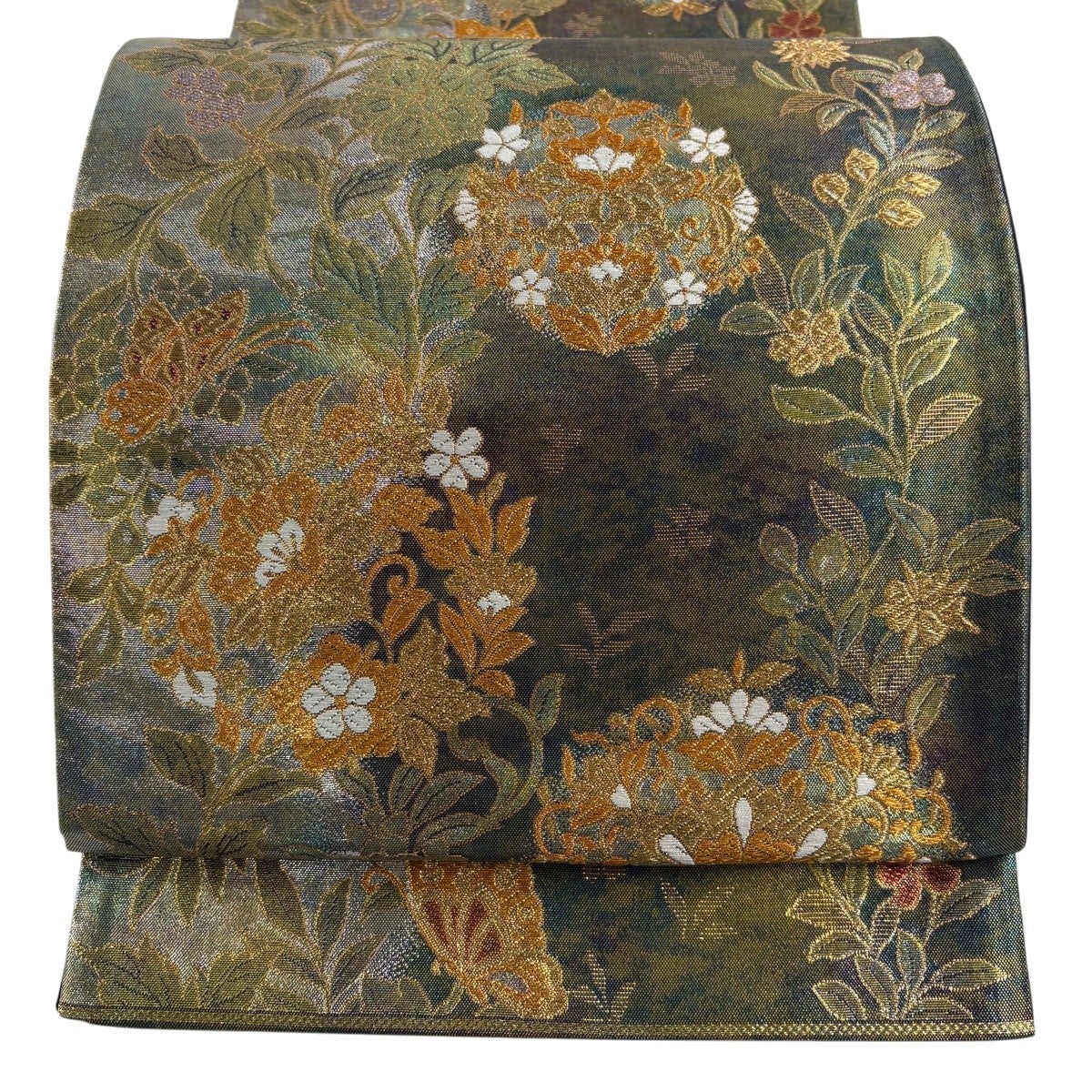 袋帯 秀品 花鳥 孔雀 金銀糸 箔 クリーム 六通 正絹｜中古・古着