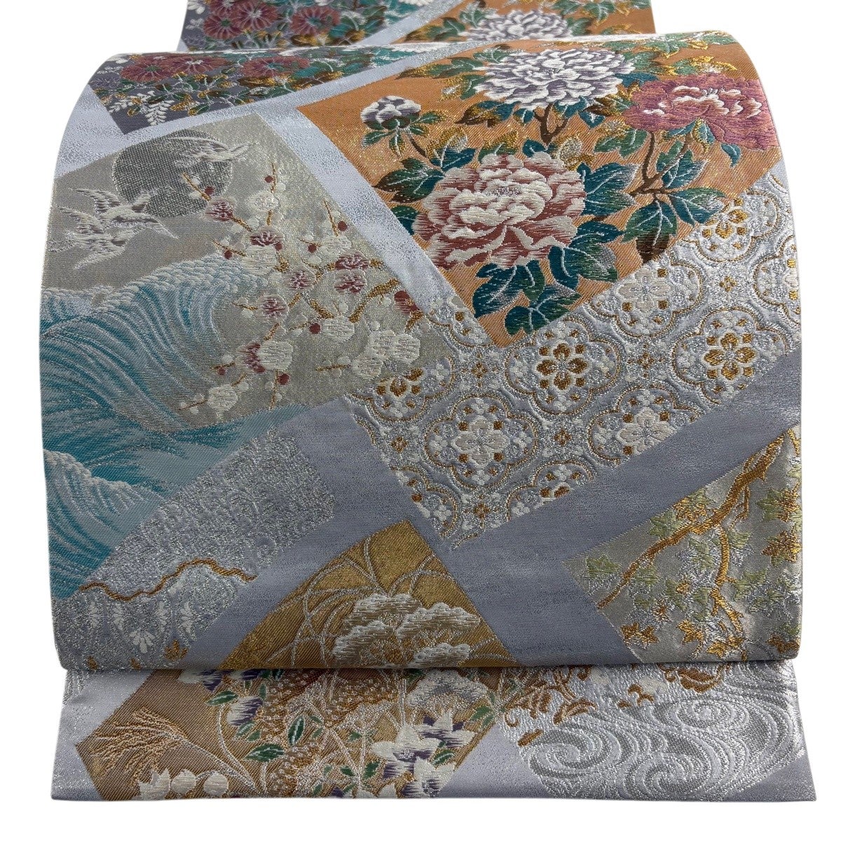 【超美品】袋帯　本金箔　鯉竜門登り　作家物　六通　超柔らかめ 美品】 袋帯 秀品 華文 向かい鳥 本金箔 唐織 金色 六通 正絹｜中古