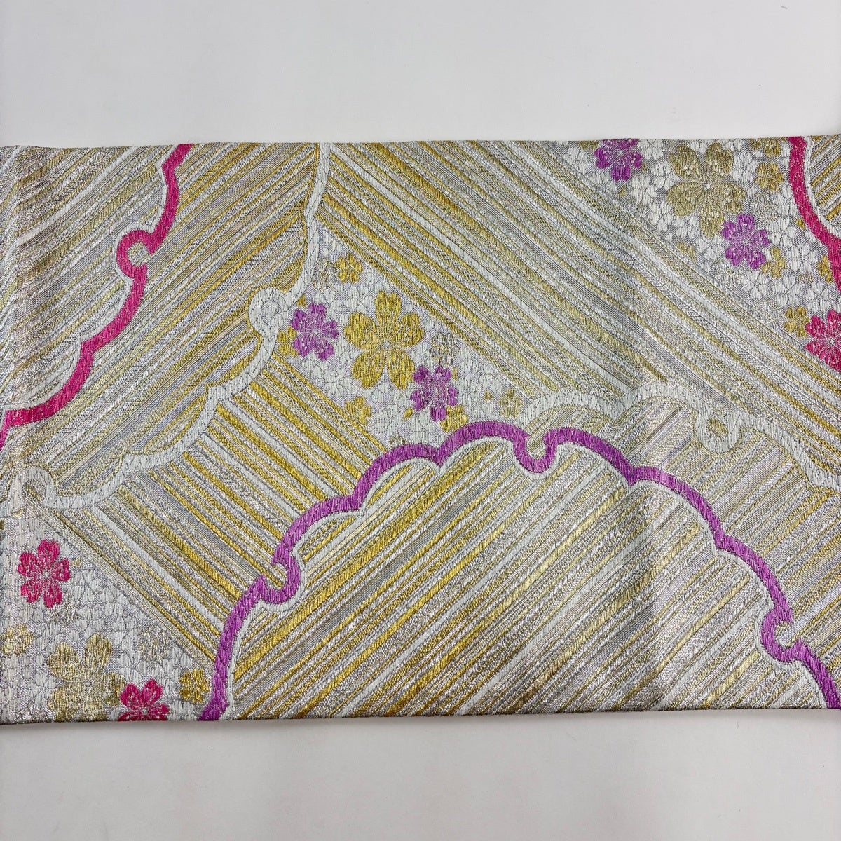 袋帯 秀品 桜 雪輪 金銀糸 箔 銀色 六通 正絹｜中古・古着・リサイクル