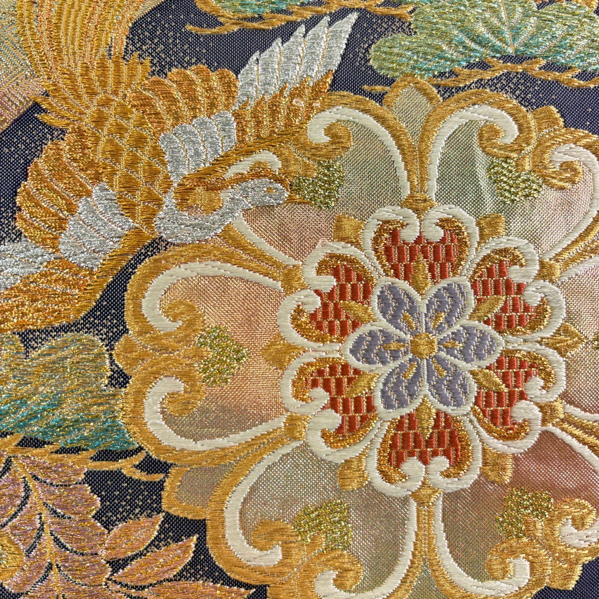 袋帯 秀品 華文 尾長鳥 金糸 箔 濃紫 六通 正絹｜中古・古着