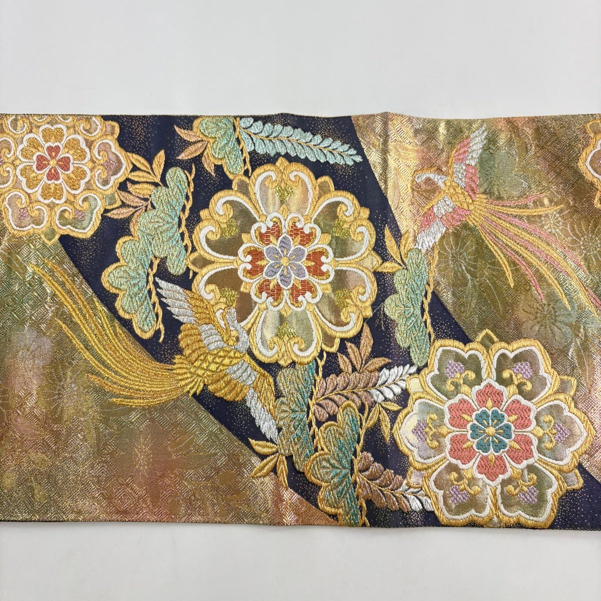 袋帯 秀品 華文 尾長鳥 金糸 箔 濃紫 六通 正絹｜中古・古着