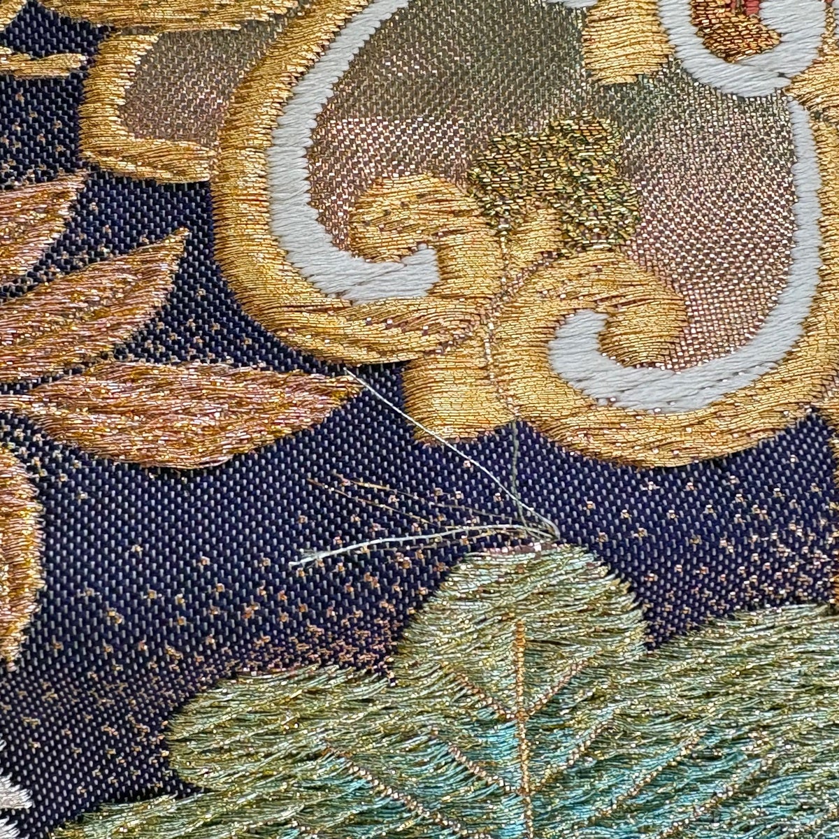 袋帯 秀品 華文 尾長鳥 金糸 箔 濃紫 六通 正絹｜中古・古着