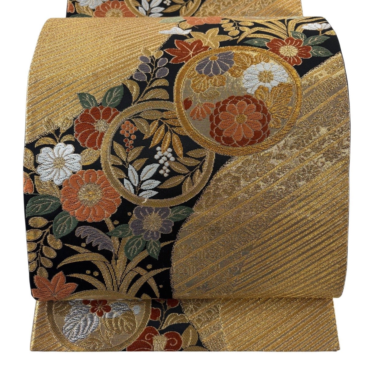 袋帯 秀品 関西仕立て 華文 草花 唐織 金銀糸 灰白 六通 正絹｜中古