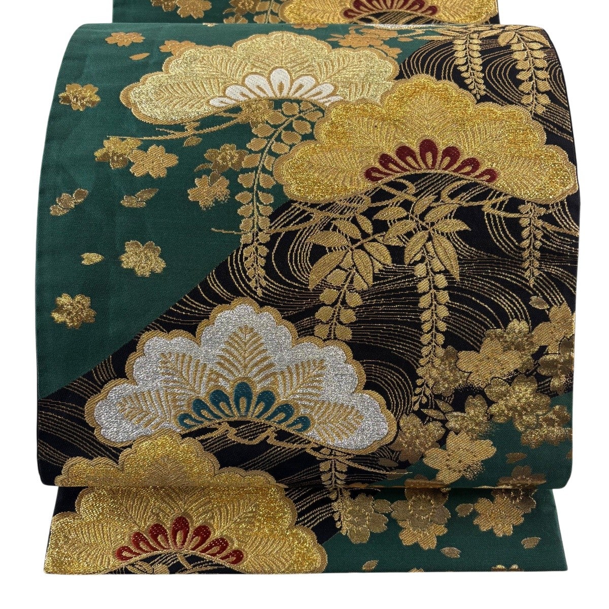 袋帯 秀品 笠松 流水 金糸 箔 緑 六通 正絹｜中古・古着・リサイクル