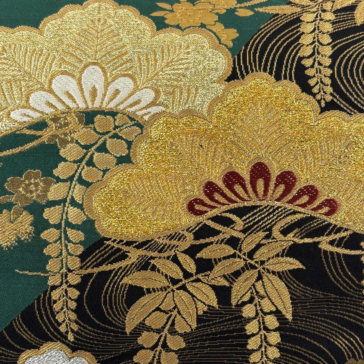 袋帯 秀品 笠松 流水 金糸 箔 緑 六通 正絹｜中古・古着・リサイクル