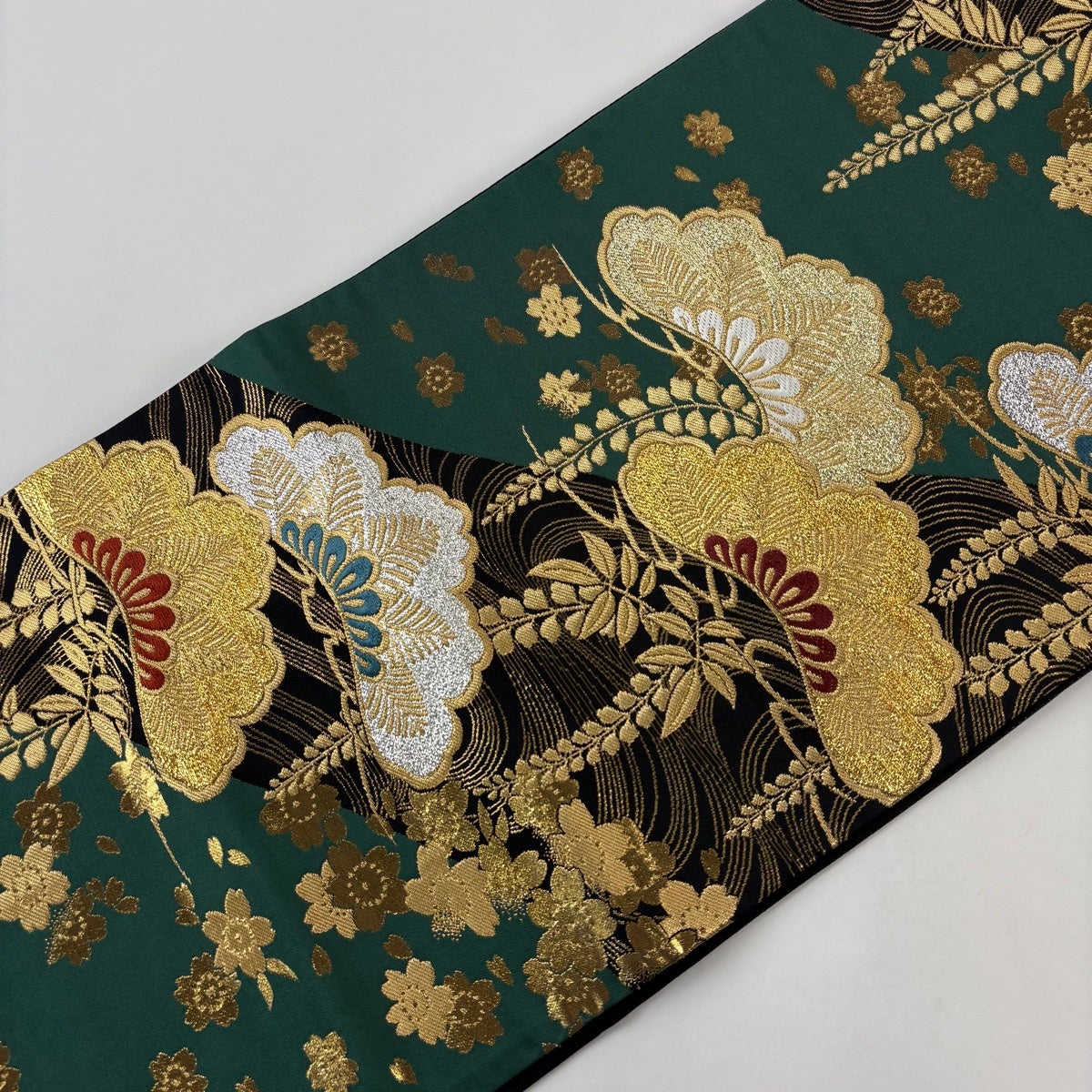 袋帯 秀品 笠松 流水 金糸 箔 緑 六通 正絹｜中古・古着・リサイクル