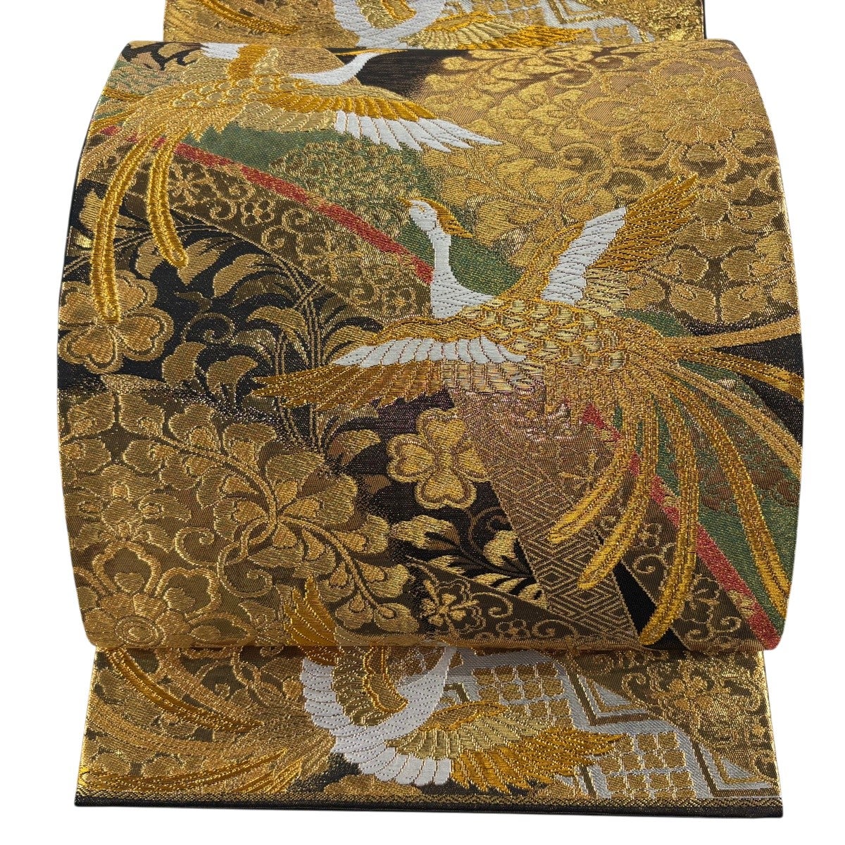美品】 袋帯 秀品 華文 花鳥 金銀糸 箔 黒 六通 正絹｜中古・古着
