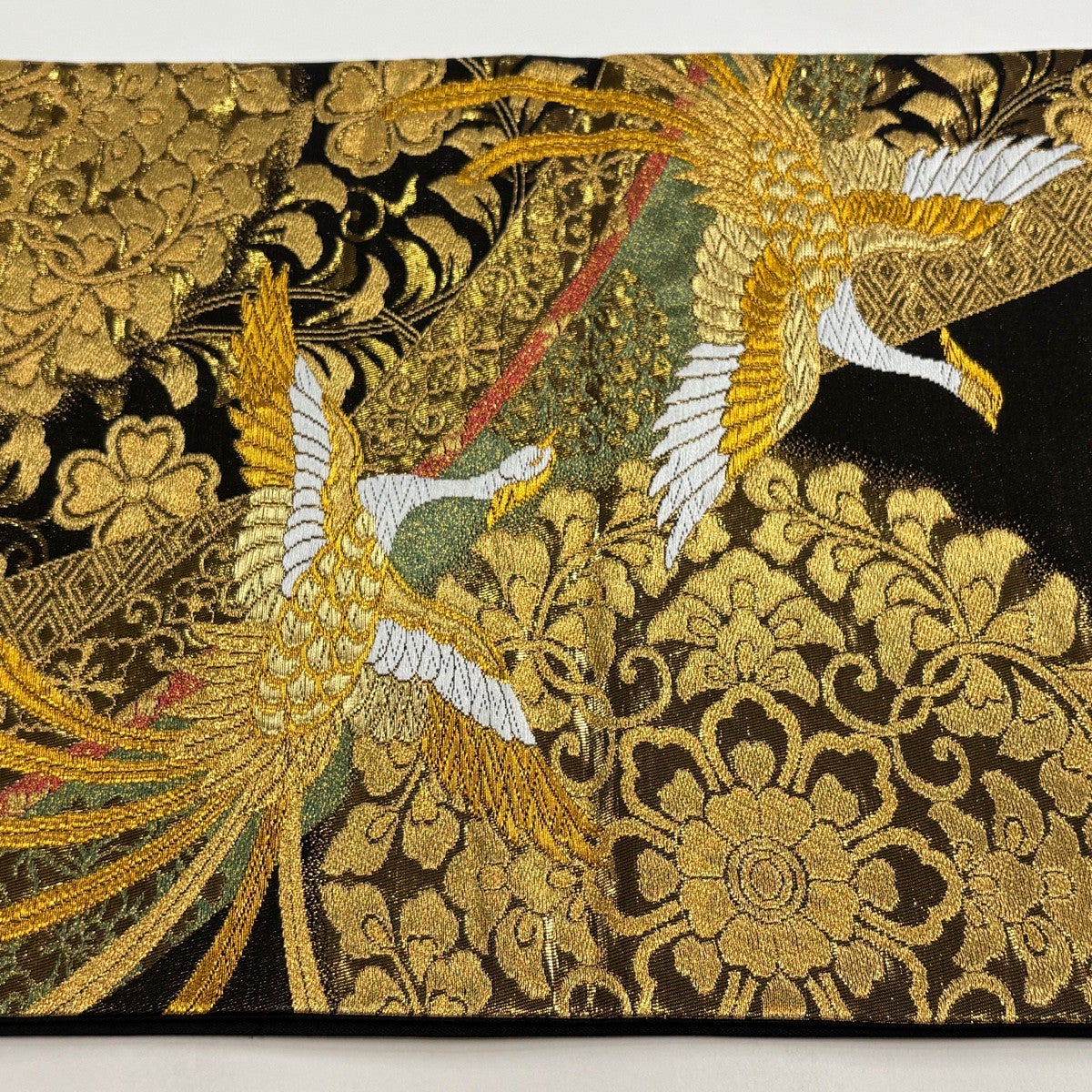美品】 袋帯 秀品 華文 花鳥 金銀糸 箔 黒 六通 正絹｜中古・古着