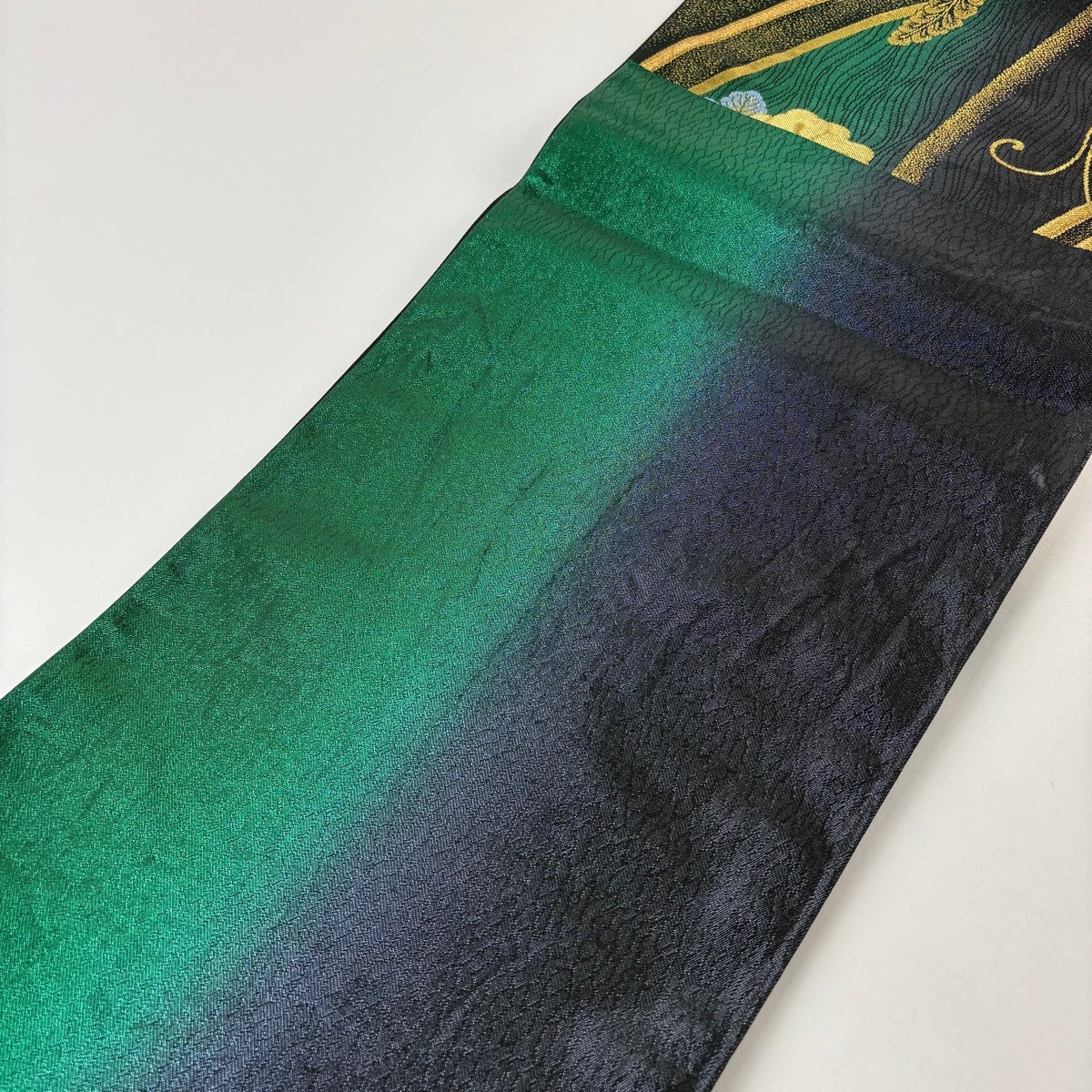 美品】 袋帯 秀品 草花 若松 金銀糸 箔 緑 六通 正絹｜中古・古着