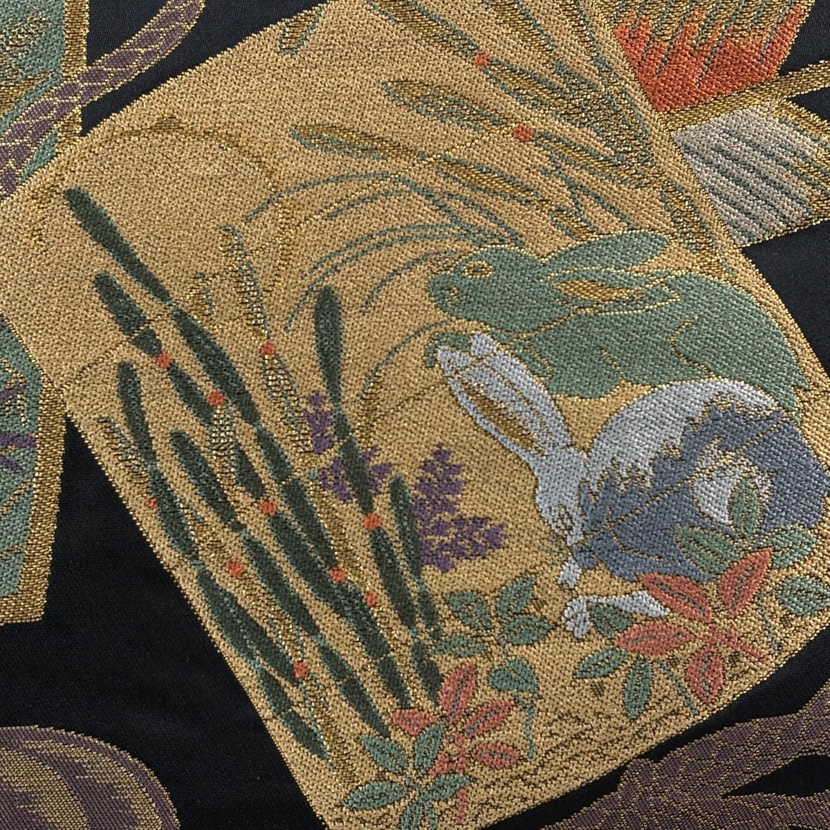 美品】 袋帯 秀品 泉壁錦 名宝瑞祥文 印籠 短冊 金糸 箔 黒 六通 正絹
