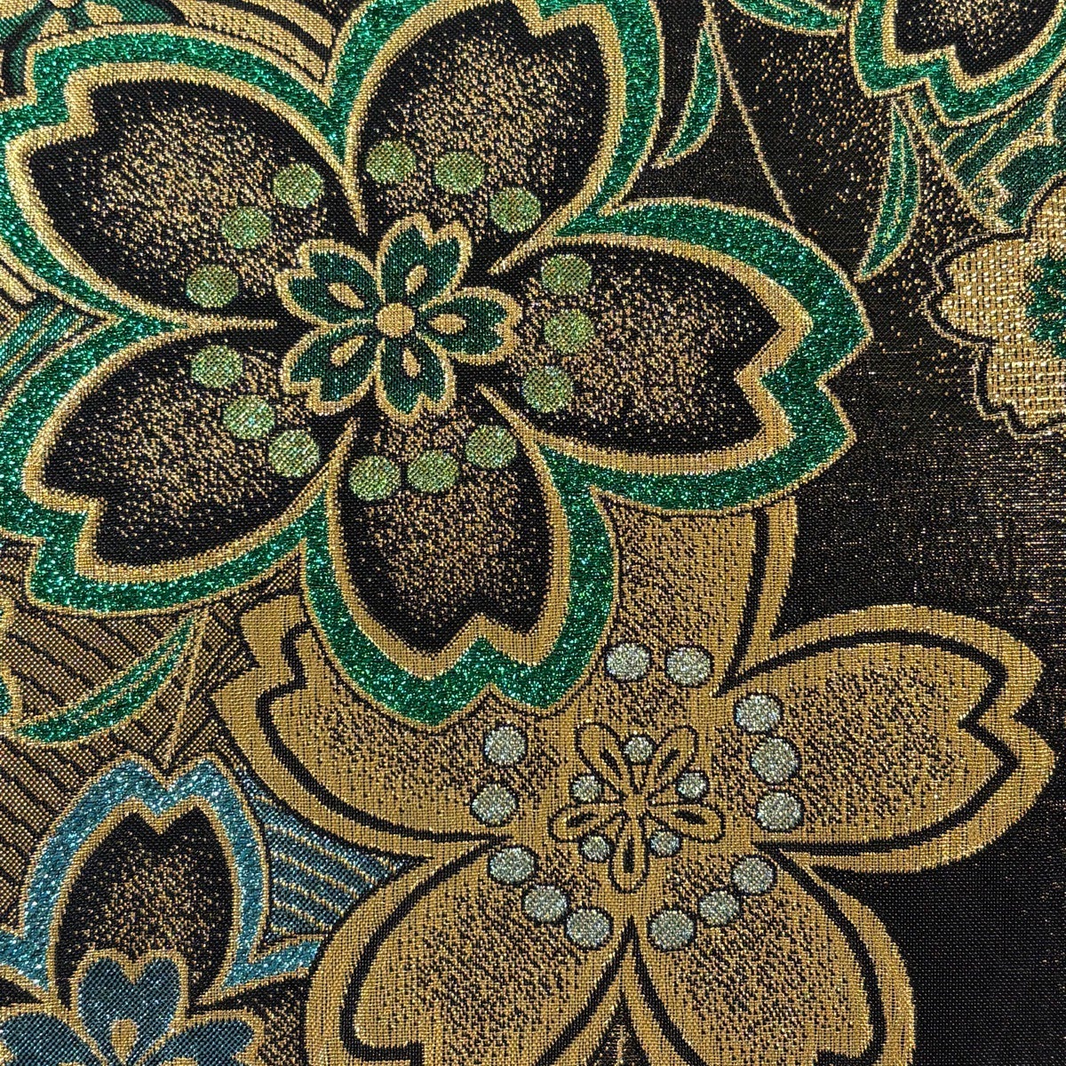 美品】 袋帯 秀品 粋聖 振袖向き 桜 金糸 箔 黒 六通 正絹｜中古・古着
