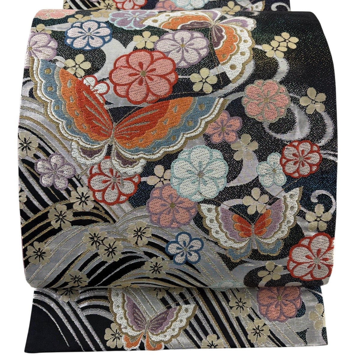 袋帯 秀品 桜 華文 金銀糸 箔 黒 六通 正絹｜中古・古着・リサイクル