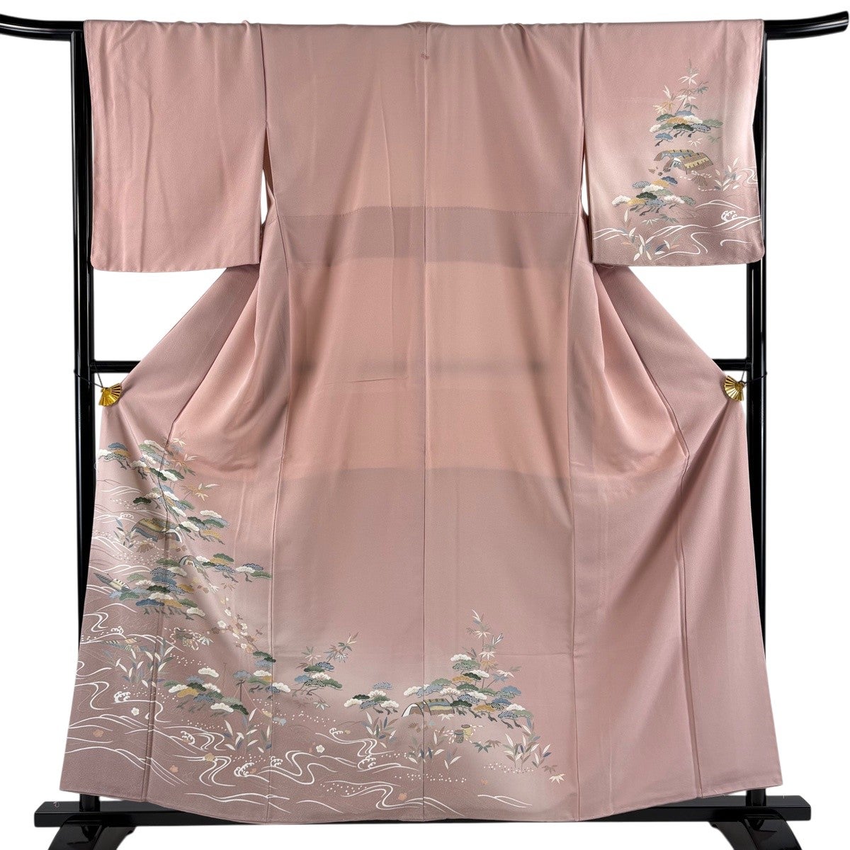 美品】 訪問着 身丈156cm 裄丈63cm S 袷 松竹梅 金糸 金銀彩 薄ピンク