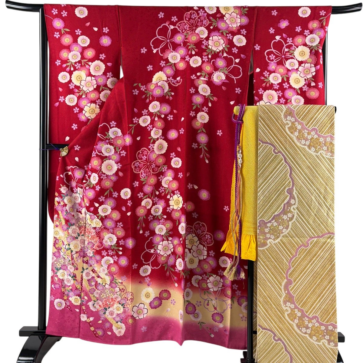 美品】 振袖 身丈168cm 裄丈68cm L 袷 菖蒲 銀通し 金彩 赤 正絹 名品