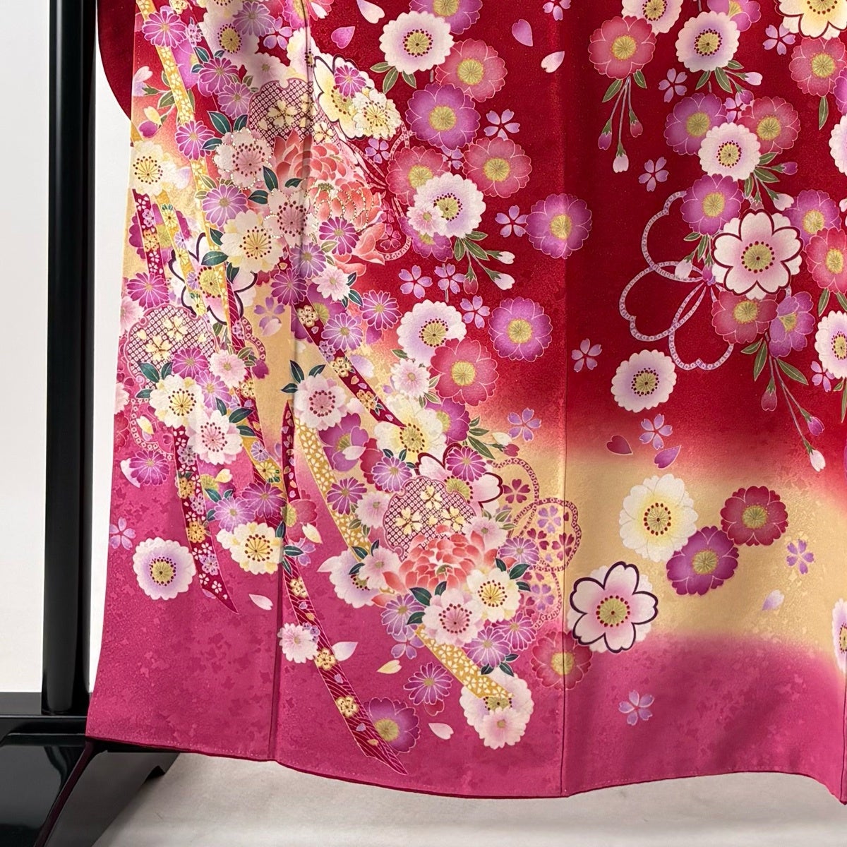 【最終値下げ】正絹 振袖 着物セット身丈162cm 裄67.4cm 美品】 振袖 身丈162cm 裄丈66cm M 袷 袋帯フルセット 雪輪 桜 銀通し