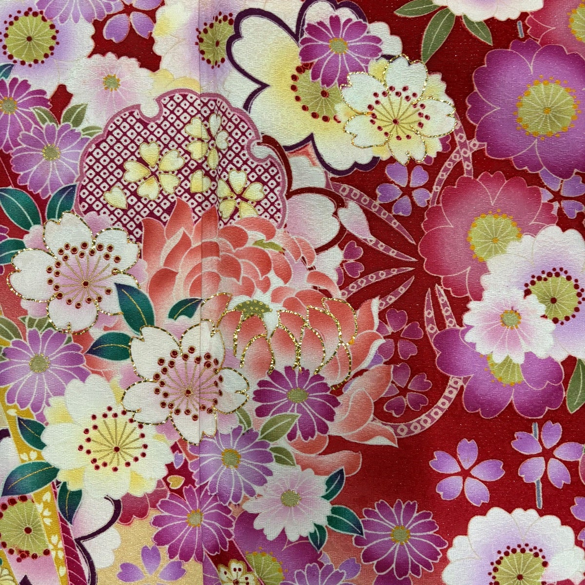 美品】 振袖 身丈162cm 裄丈66cm M 袷 袋帯フルセット 雪輪 桜 銀通し