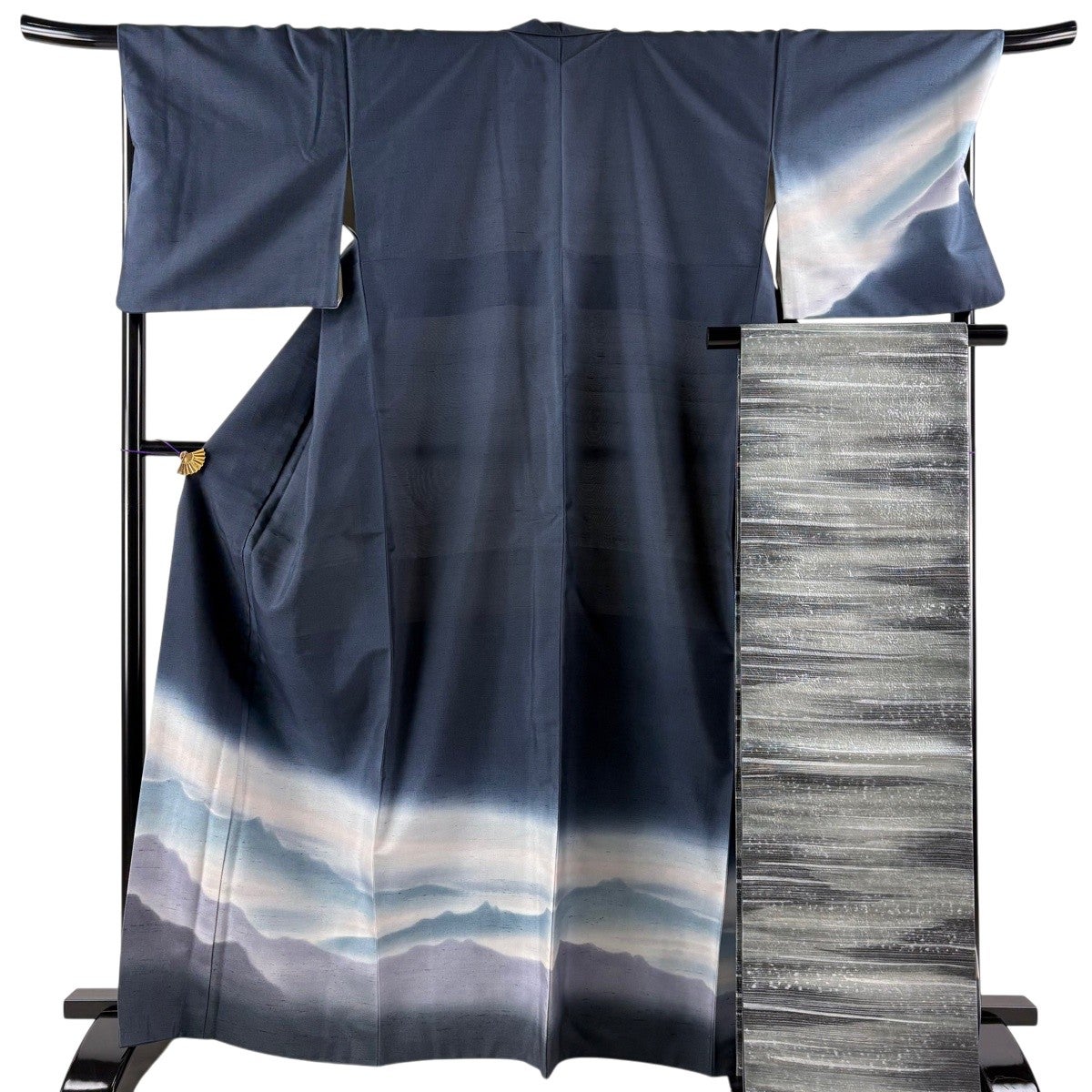 美品】 付下げ 身丈165.5cm 裄丈68.5cm L 袷 袋帯セット 紬地 山並み