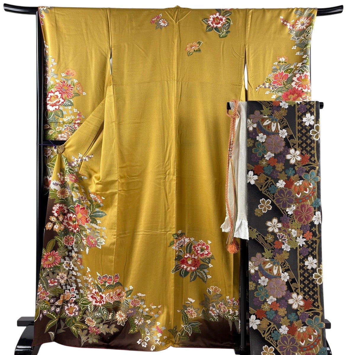 振袖 身丈170cm 裄丈66.5cm M 袷 袋帯フルセット 草花 金彩 染め分け
