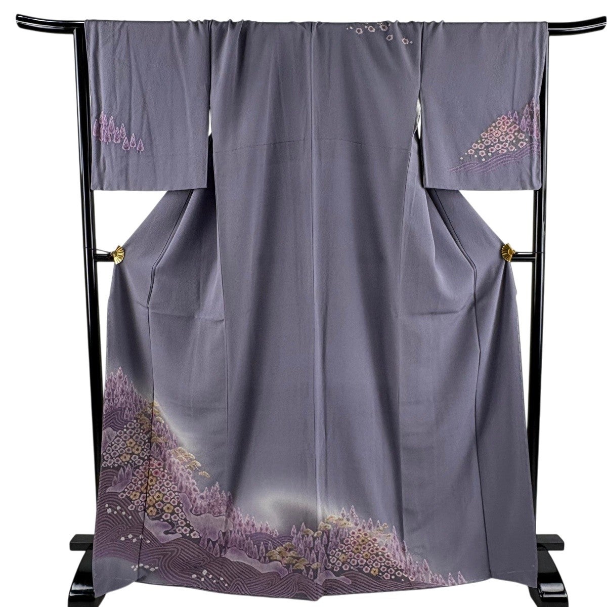 美品】 訪問着 身丈161.5cm 裄丈67.5cm L 袷 落款あり 草花 金通し