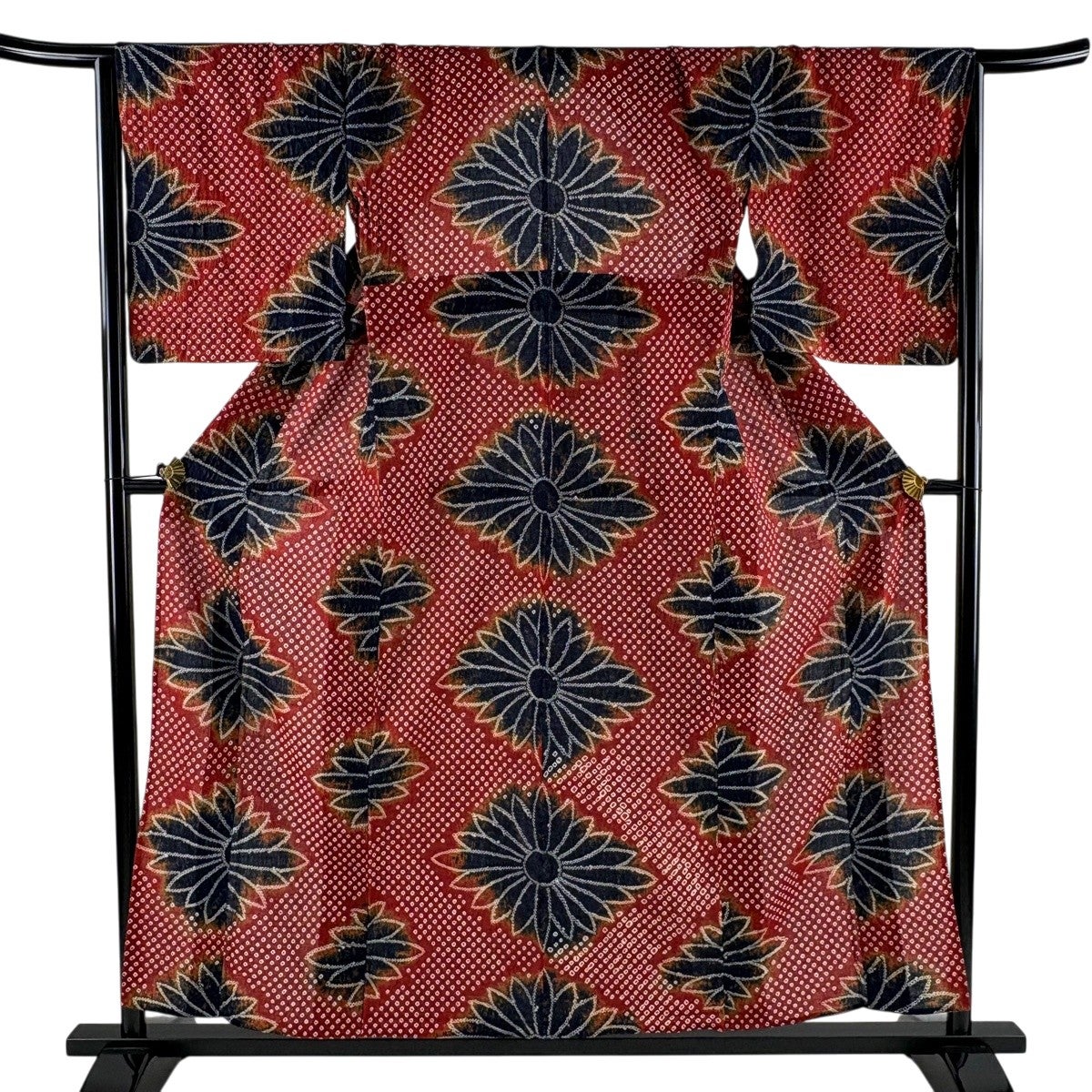 浴衣 身丈157.5cm 裄丈65cm M 絞り浴衣 草花 立涌 青 綿 名品｜中古