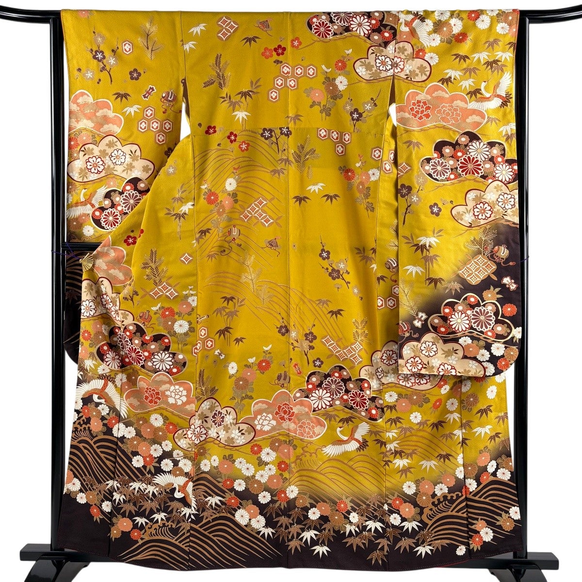 美品】 振袖 身丈160cm 裄丈63.5cm S 袷 松竹梅 草花 金彩 ぼかし から