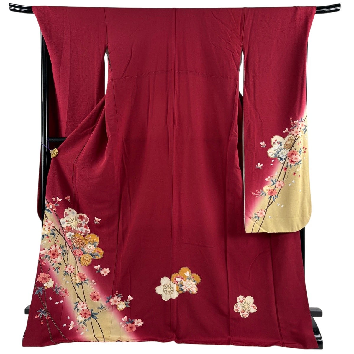 振袖 身丈171cm 裄丈69.5cm L 袷 桜 手鞠 金彩 染め分け 赤 正絹 秀品