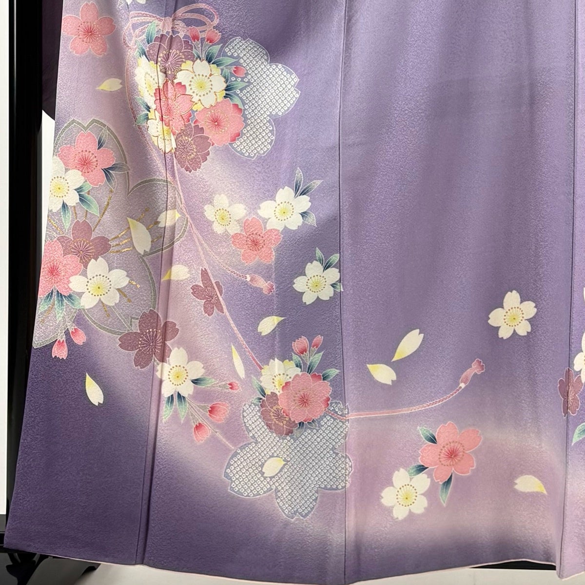 振袖 身丈162cm 裄丈69cm L 袷 桜 組紐 金糸 金彩 薄紫 正絹 秀品