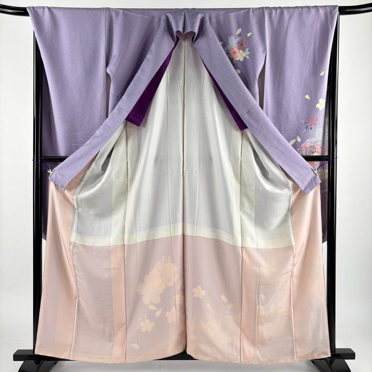 振袖 身丈162cm 裄丈69cm L 袷 桜 組紐 金糸 金彩 薄紫 正絹 秀品