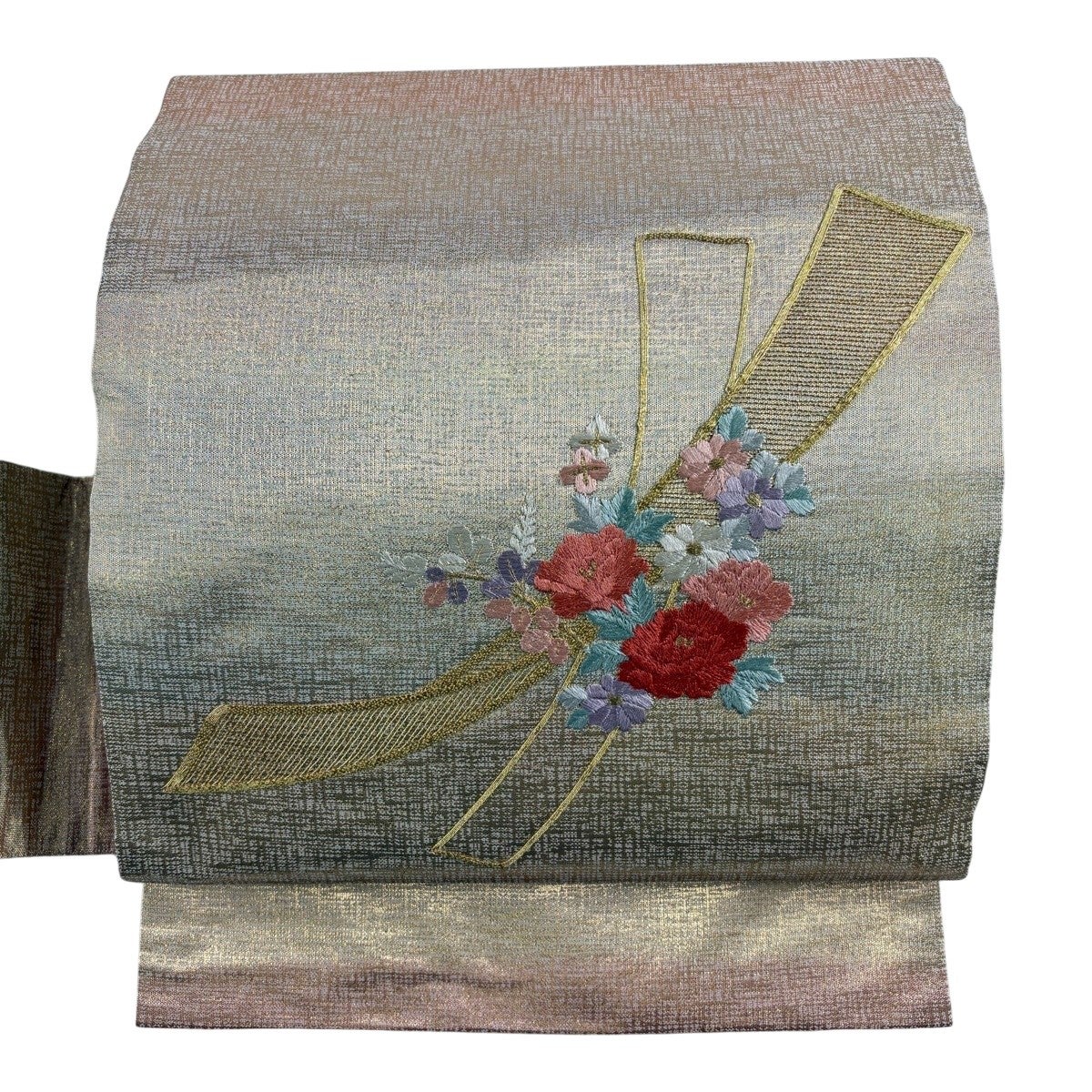 美品】 名古屋帯 優品 草花 青海波 箔 薄小豆 正絹｜中古・古着